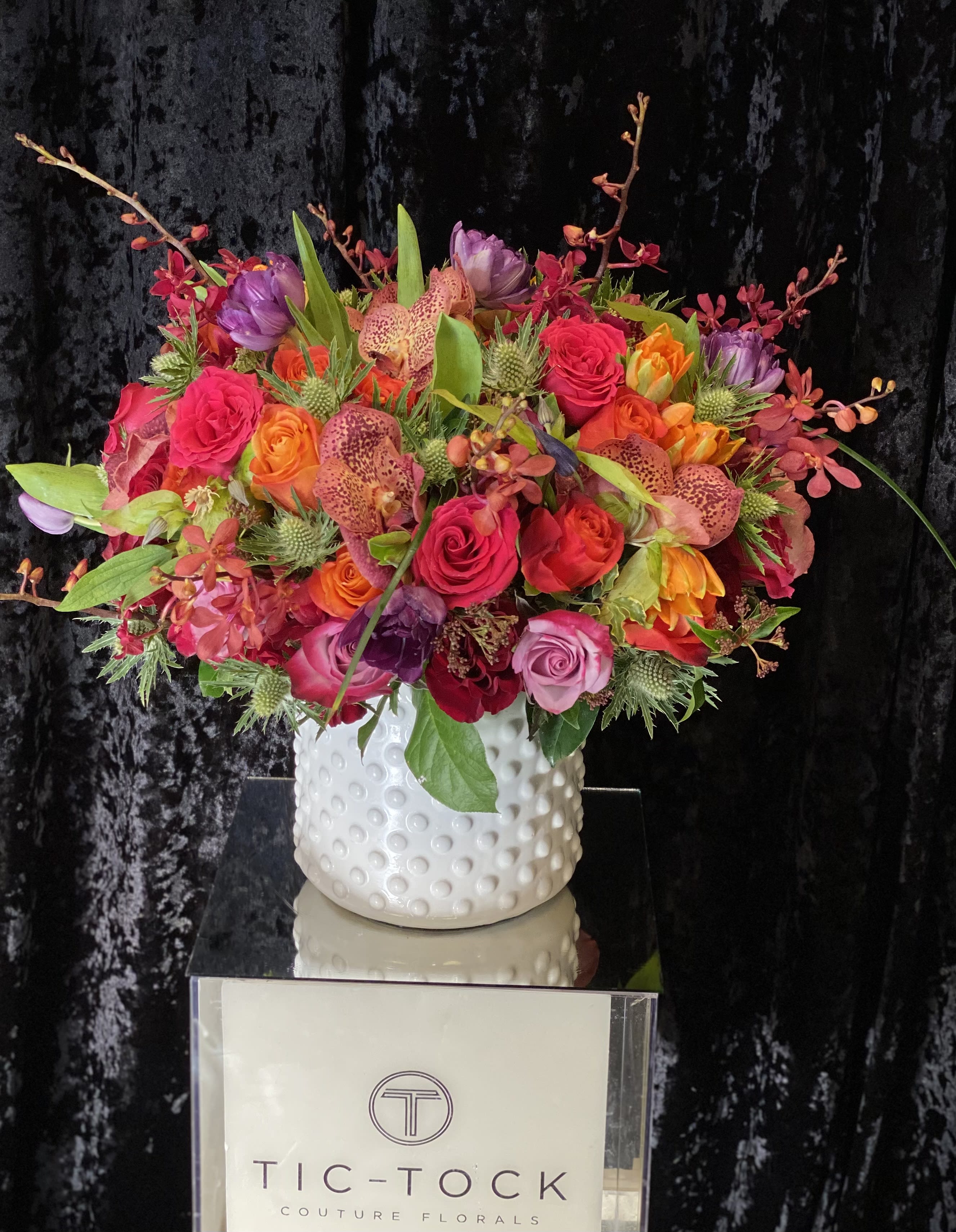 Hotter Than You - You will need sunglasses for how bright and striking this piece is! Sunny and cheerful with Peonies, Garden roses, Ranunculus, Scabiosas, Green hydrangeas and Greens