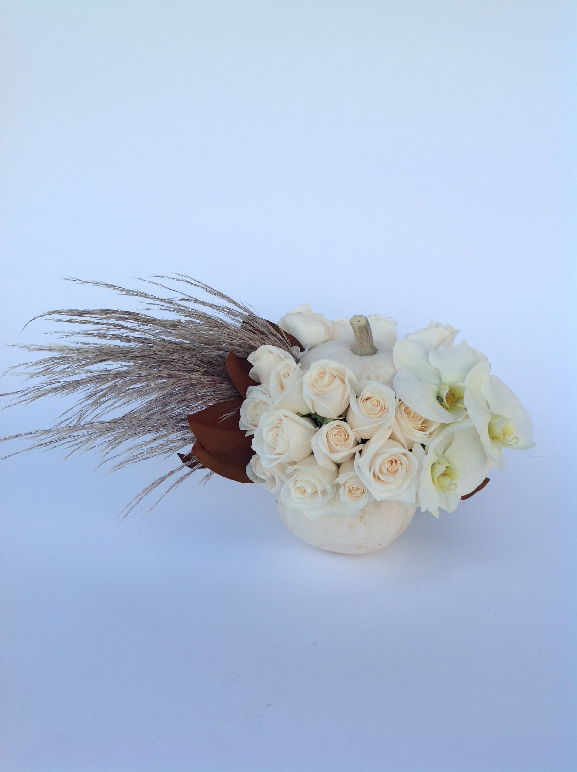 Cream Pumpkin - Roses, Orchids, Magnolia Leaves