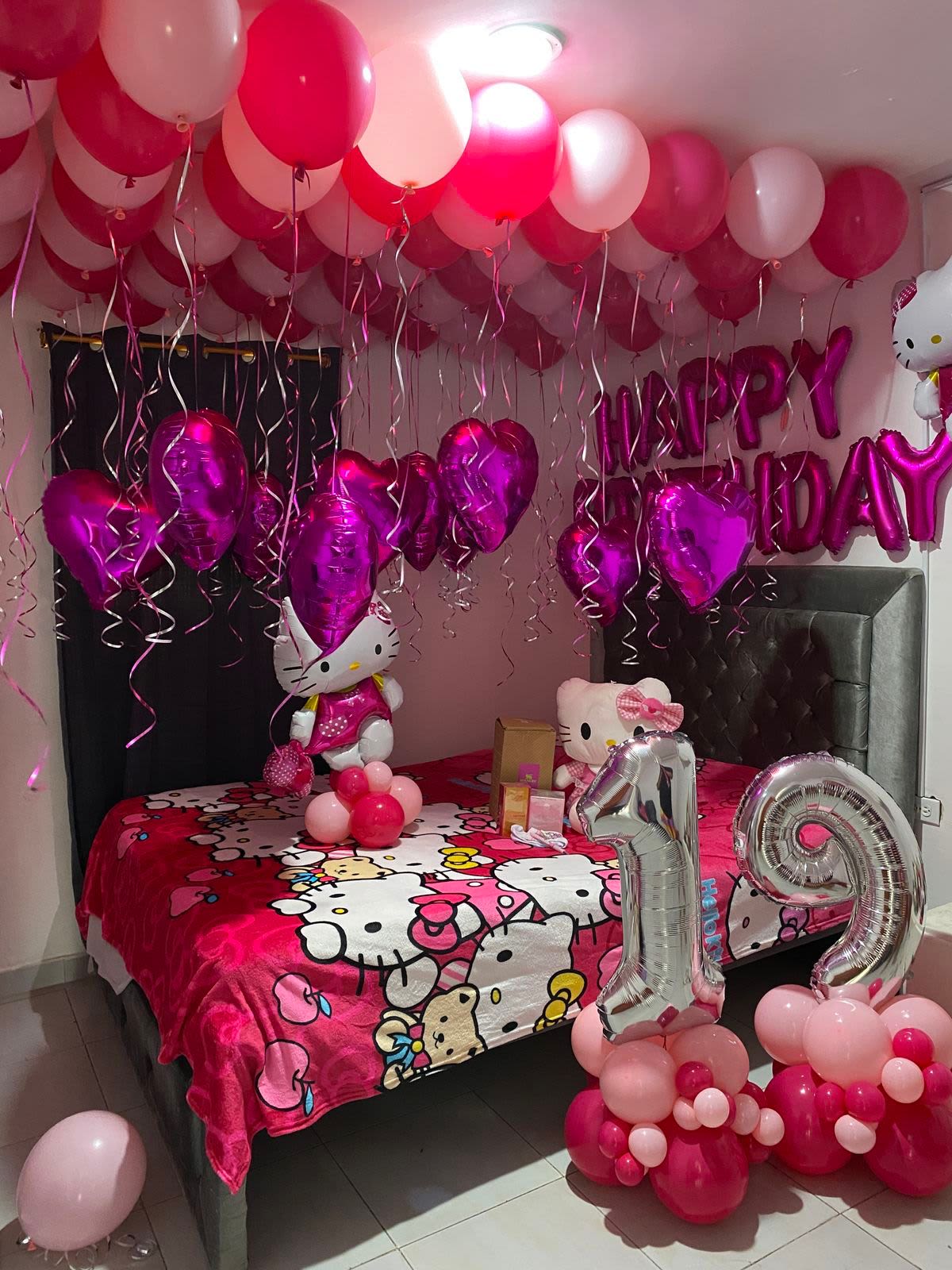 habitacion hellokitty - elaborados con globos de techo de los colores adsequibles a tus gustos una hellokitty el numero y la decoracion que se encuentra en la fotografia