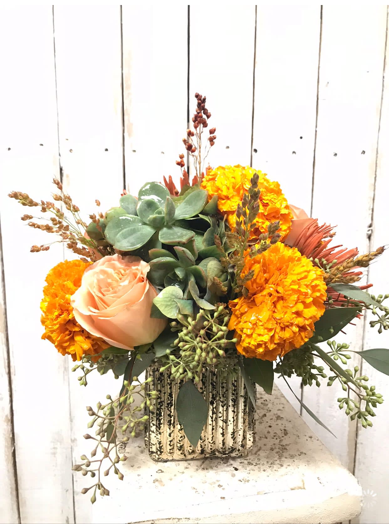 touch of fall touch of fall - succulents marigold fall flowers