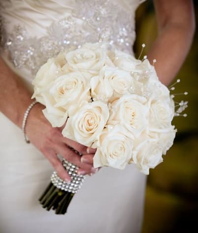24 White Roses Bridal Bouquet - 24 white roses bridal bouquet. Style: round/ hand tied