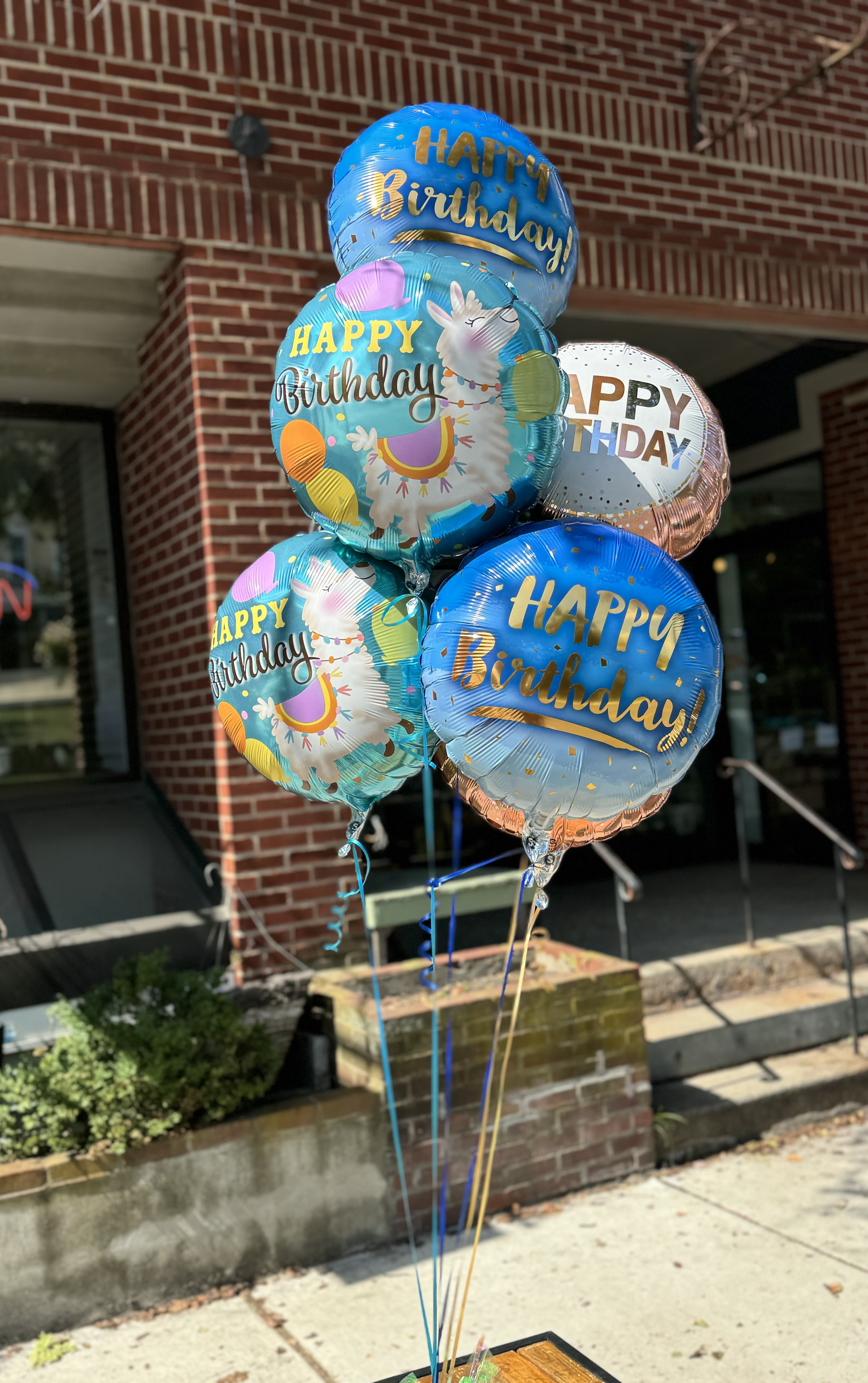 Birthday Mylar Balloon Air Arrangement (local delivery or pickup only) Birthday Mylar Balloon Air Arrangement (local delivery or pickup only) - Happy birthday, Mylar Balloons assorted and tied to a weight.