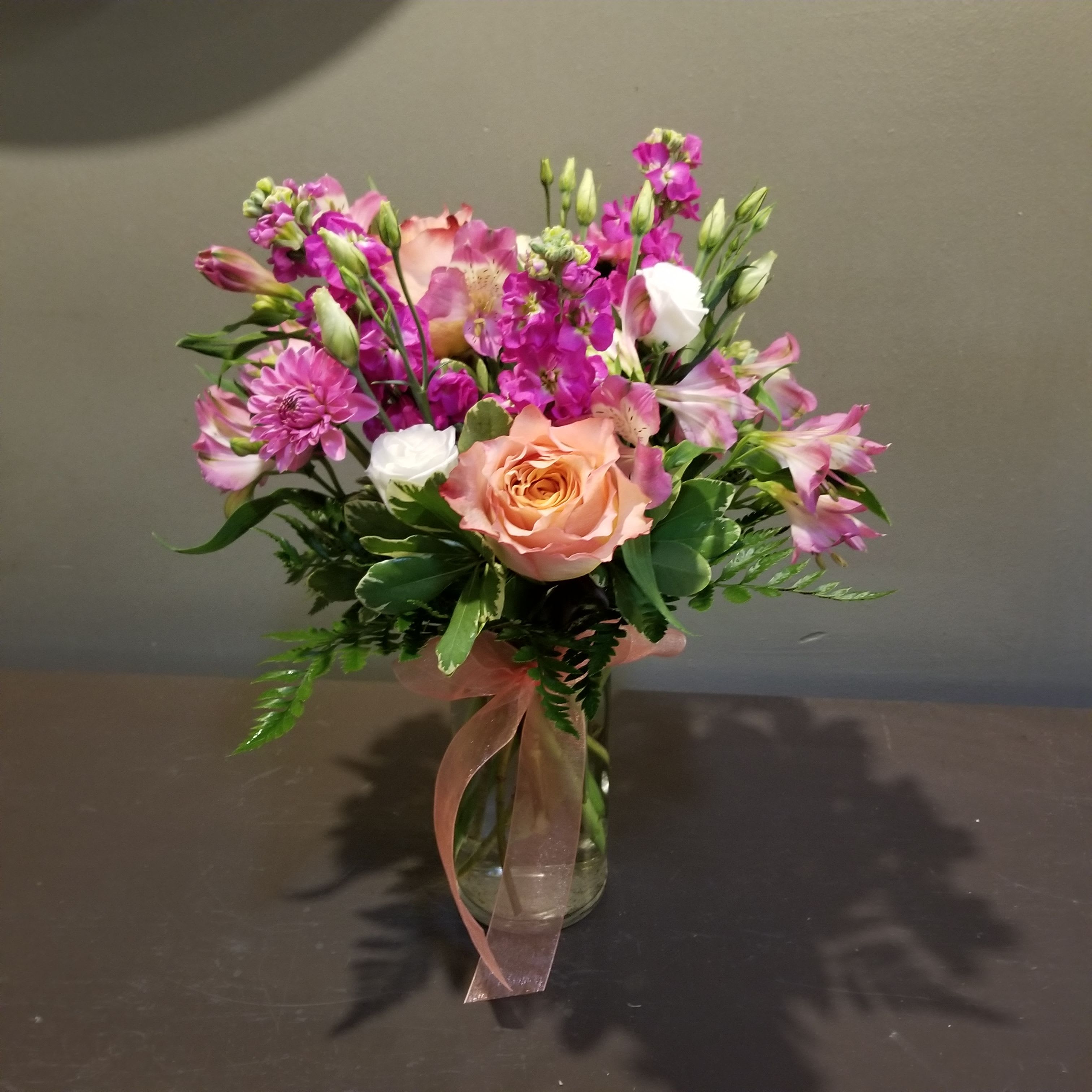 Simply Sweet Bouquet - For Hope Chest - October is not just for pumpkin spice lattes!! Do some good with your floral purchase this month: proceeds from every BePink! bouquet purchased in October will be donated to Hope Chest for Breast Cancer - making an immediate impact on the lives of Minnesota breast cancer patients by providing financial support in as little as 2-3 days time from the patients request for assistance.  This bouquet measures approx. 18&quot;Tx13&quot;W and arrives in a glass bowl.