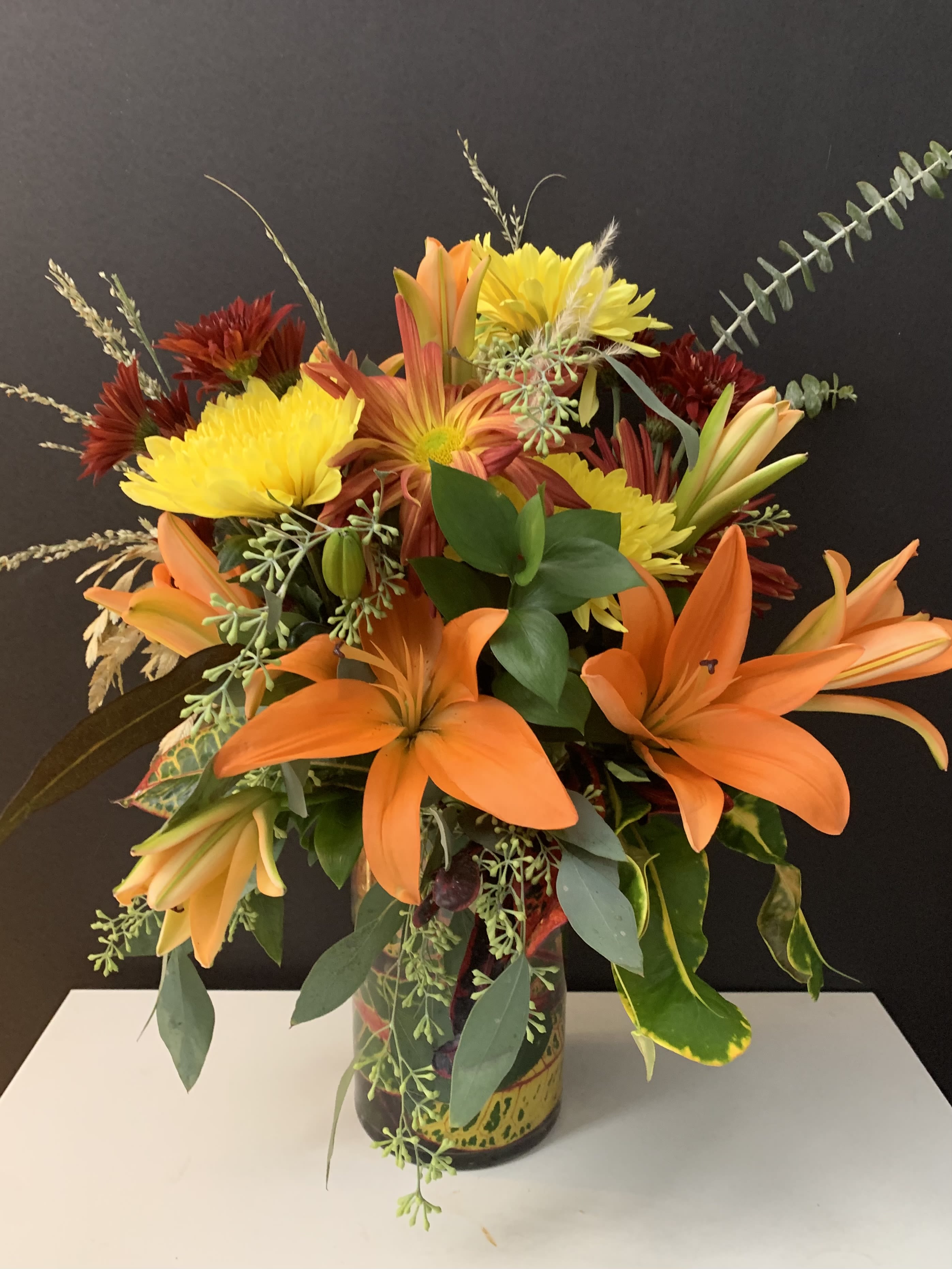 Colors and Shapes  - Lilies, Eucalyptus, Mums