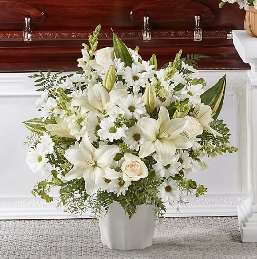 Thoughts of Tranquility Basket - White florals for your loved one