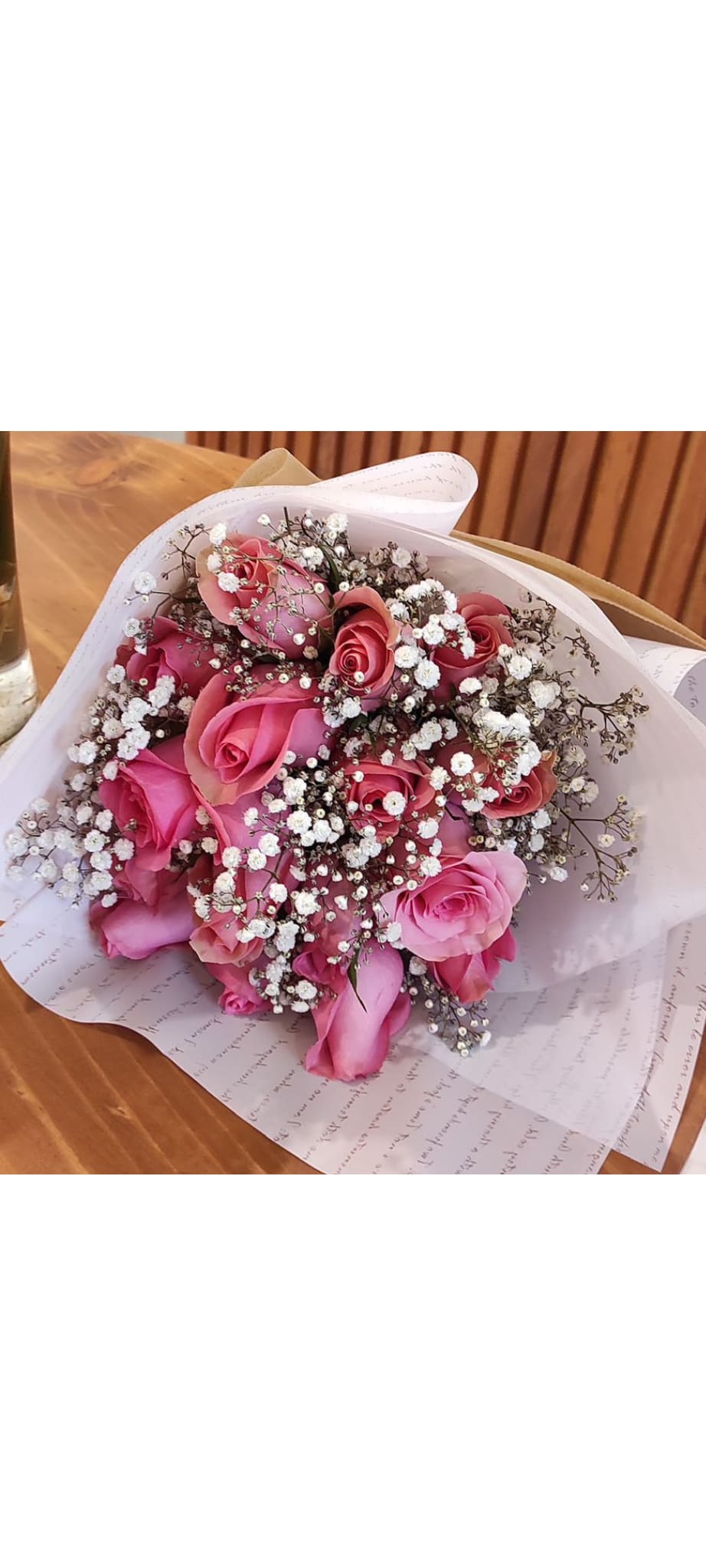 Debora  - beautiful bouquet of fresh roses with baby breath