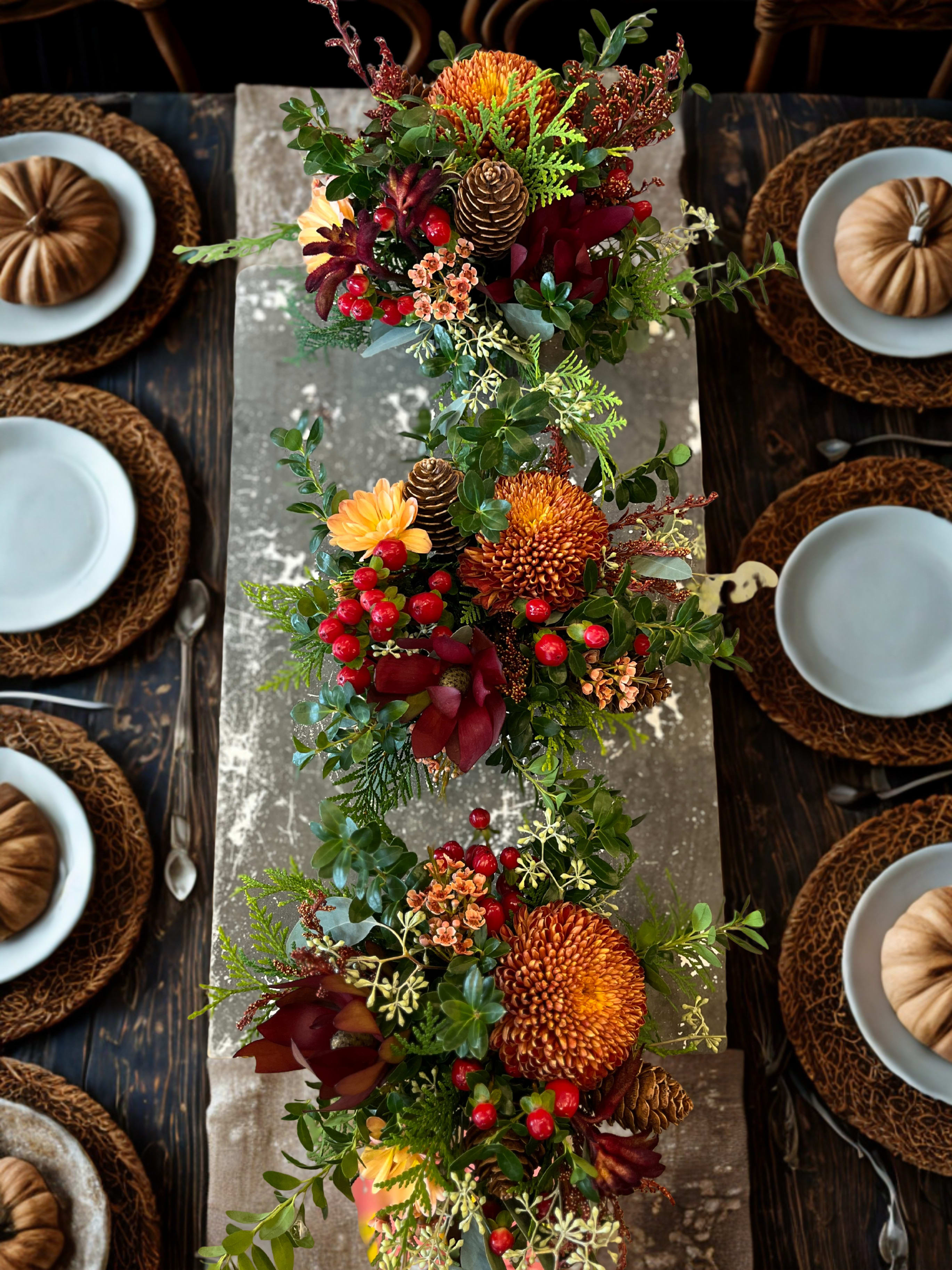 Harvest Trio  - This trio of petite arrangements is the perfect addition to your fall table. Interspersed with candles, glassware and side dishes, they are sure to add a touch of autumn to your gatherings. Send one home as a gift with your special guests.  Each arrangements is designed in a tin cachepot and is approx. 6x6 in size.   Alternative color palettes are available - please put in notes. 