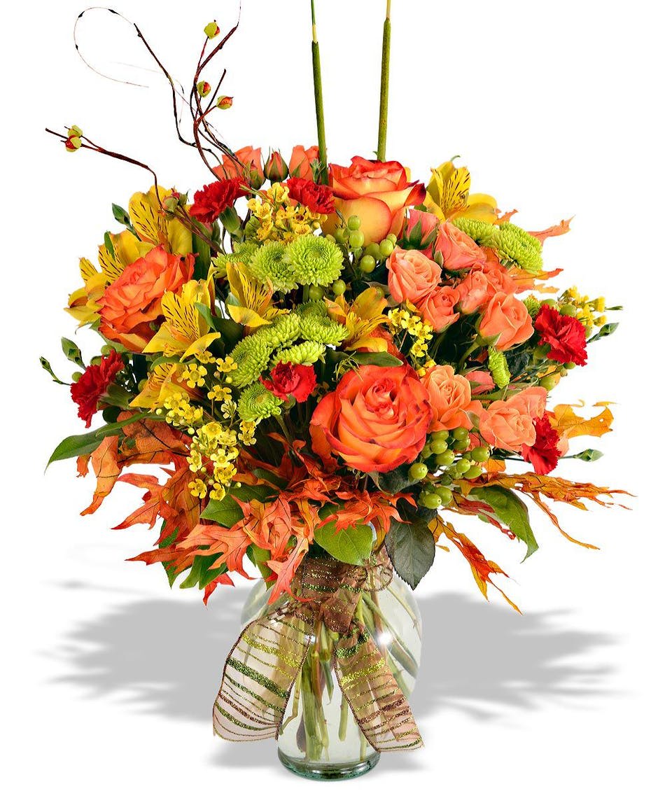 Fall Thankfulness Bouquet Fall Thankfulness Bouquet - Filled with the brilliant colors and textures of fall this arrangement is a fall favorite!