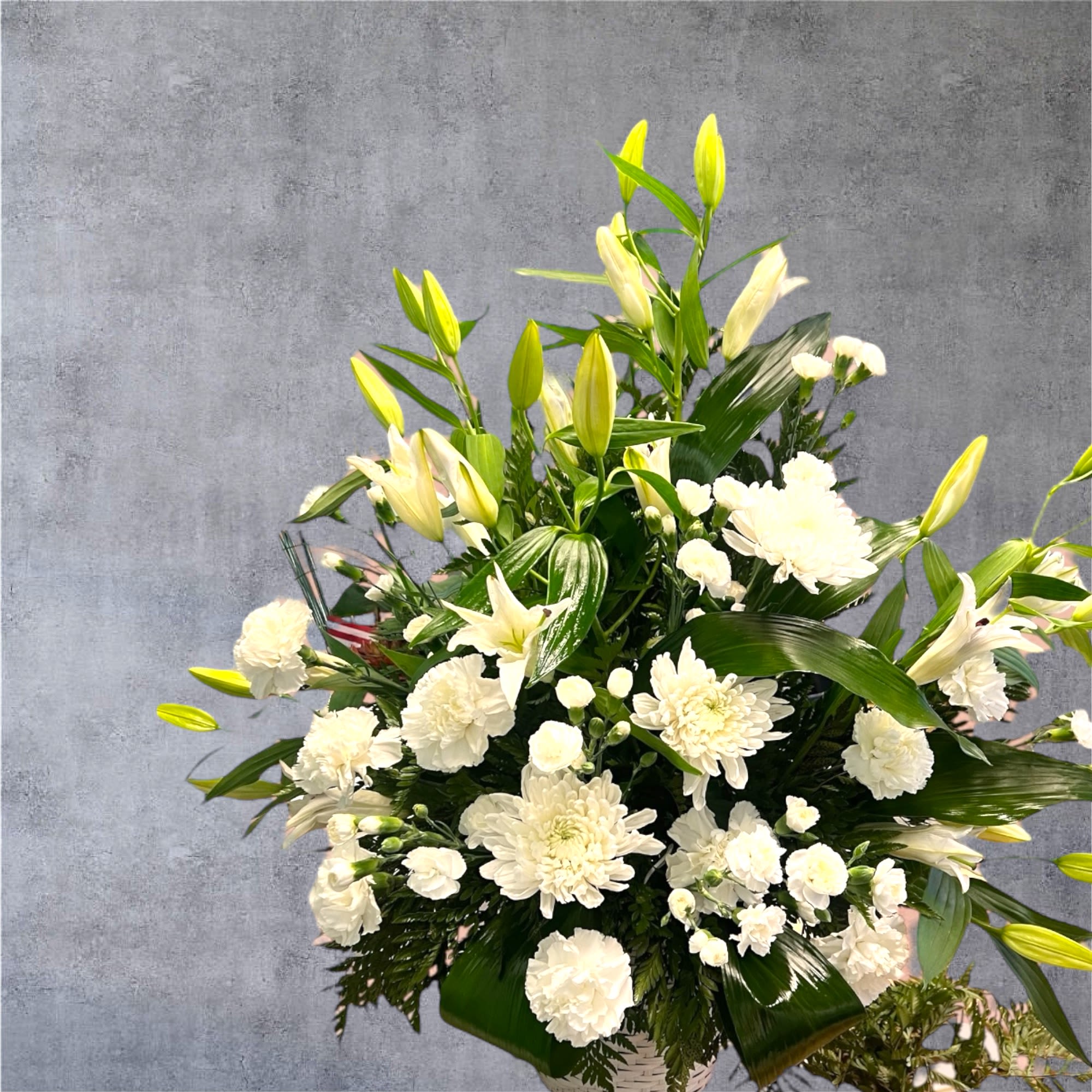 White Sympathy Basket - Traditional white basket for funeral service.