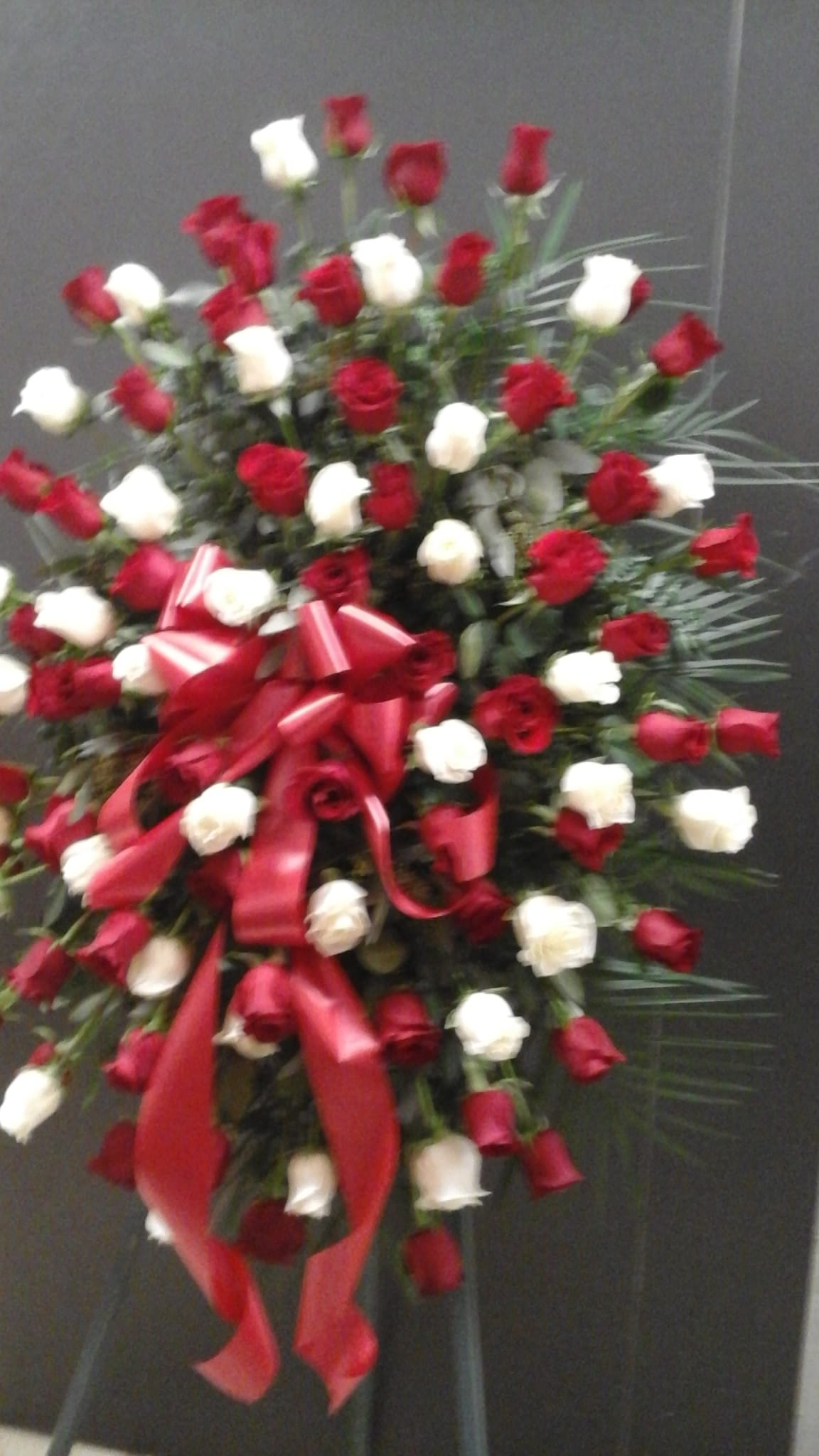 Red and white standing spray (FS4) Red and white standing spray (FS4) - This standing spray make with red and white Roses