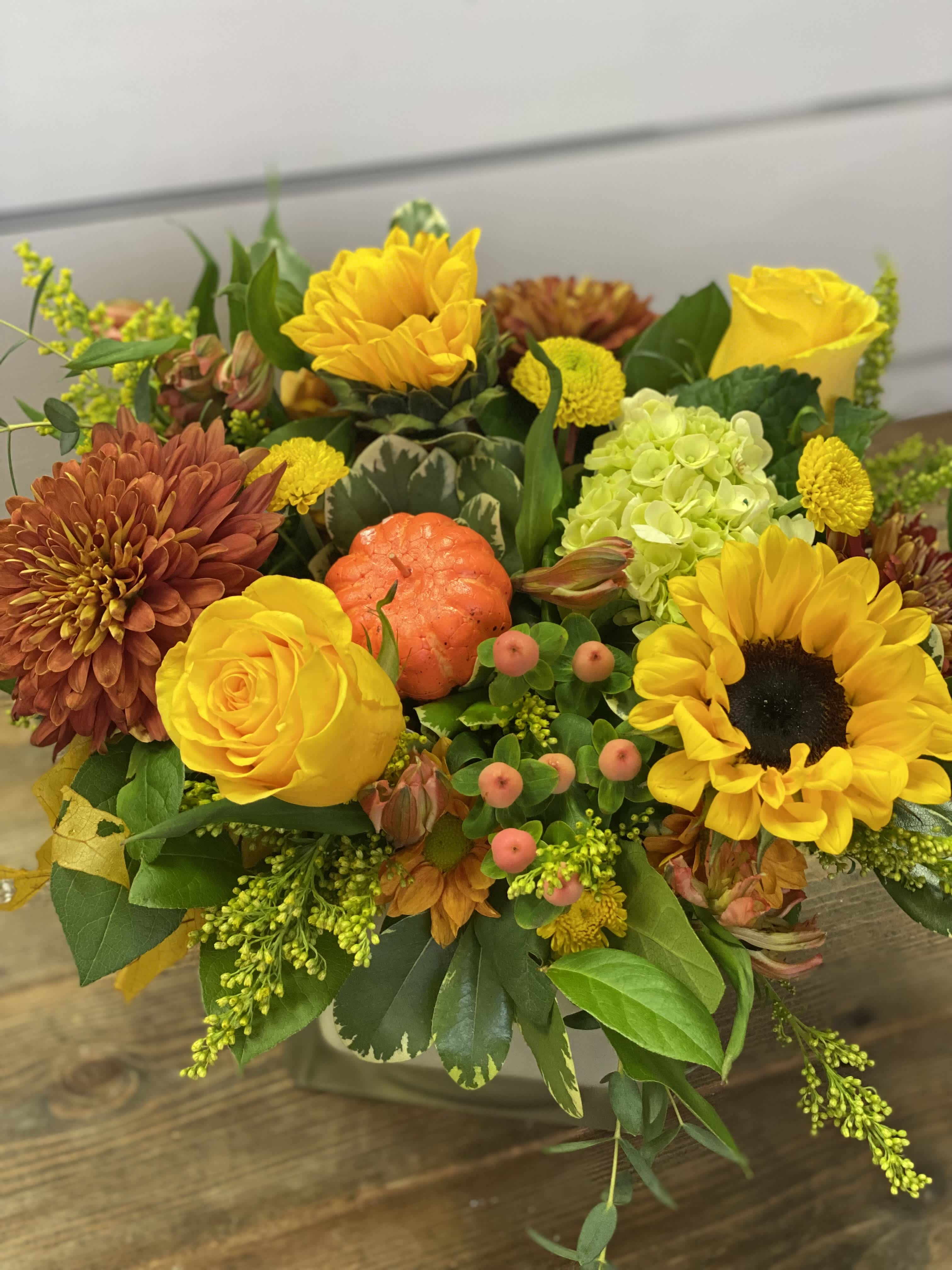 Fall Sunrise - Fall arrangement in cube