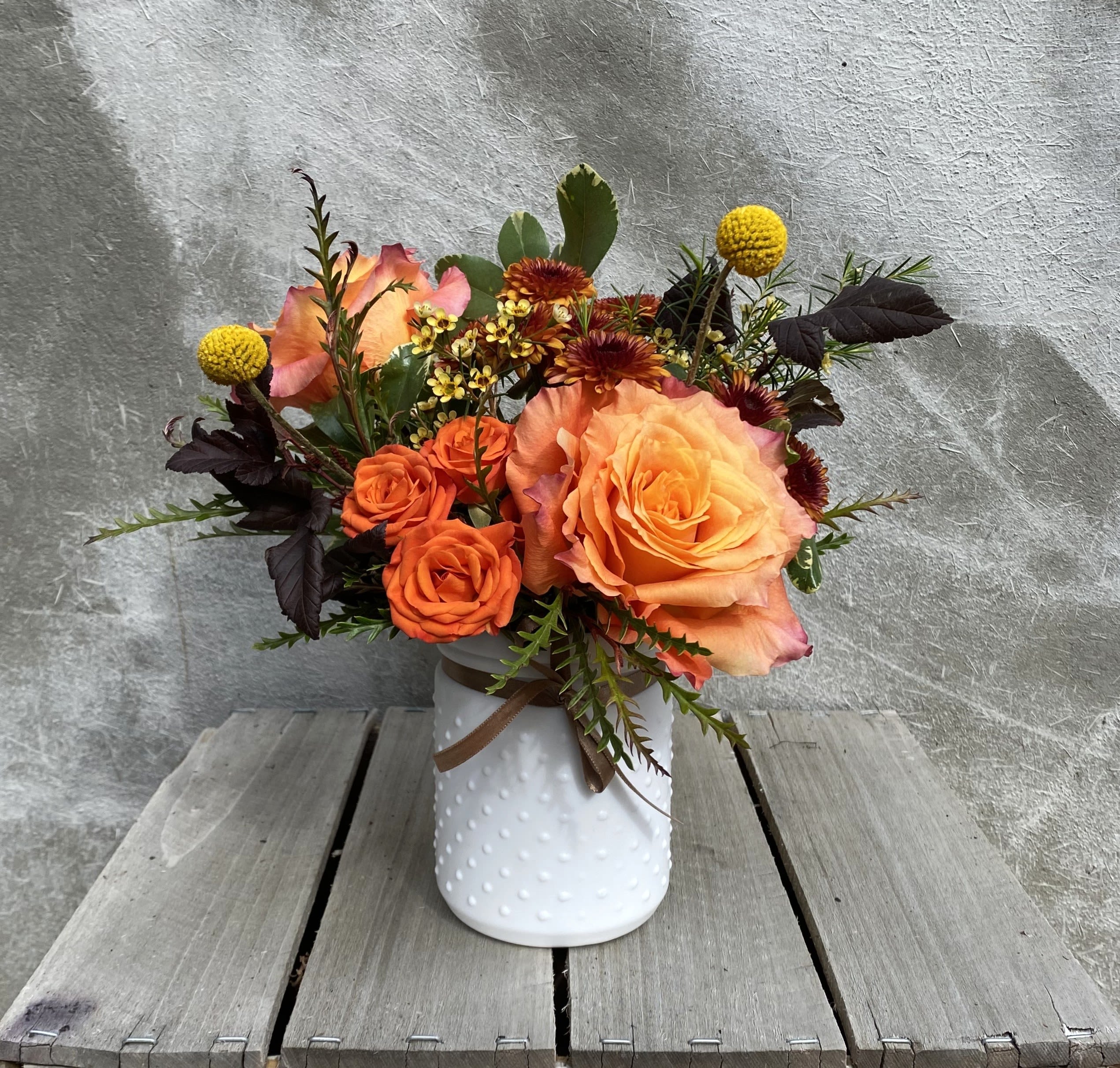 Harvest Fields Harvest Fields - A cheerful petite arrangement featuring fall's best. Standard size measures approximately 8" x 8".