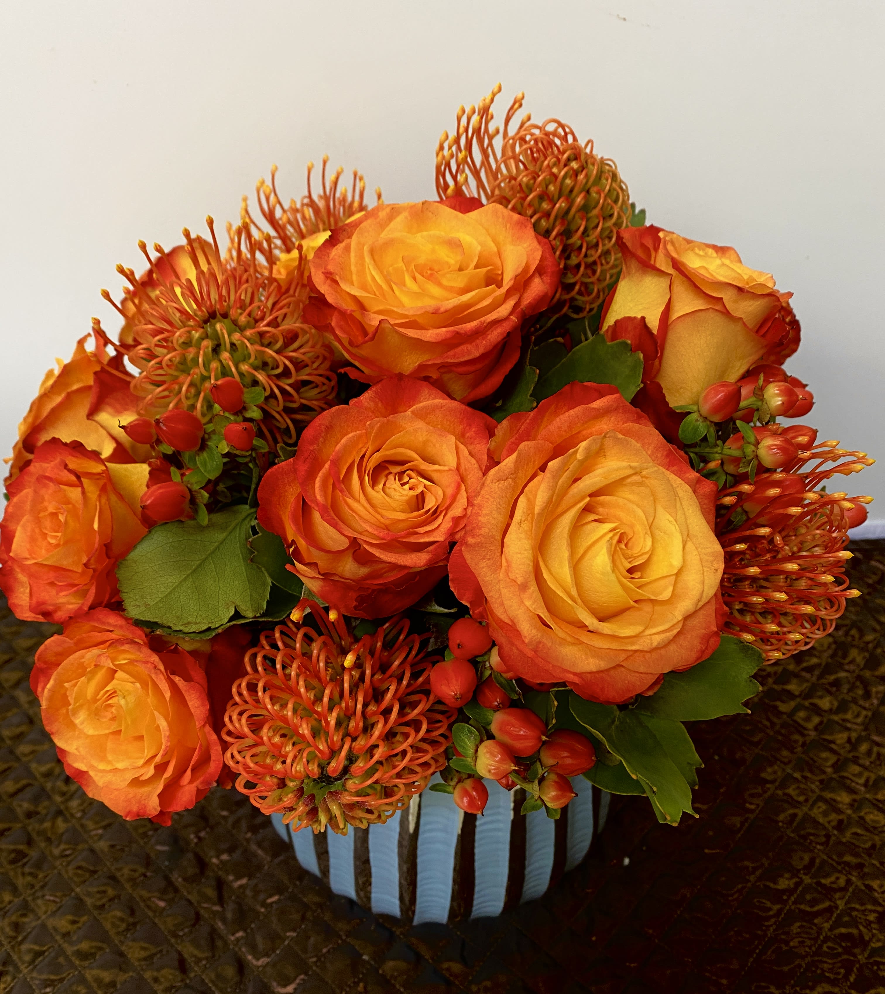  The Best of Me - in a very nice vase with a orange roses and pink cushions and hypericum