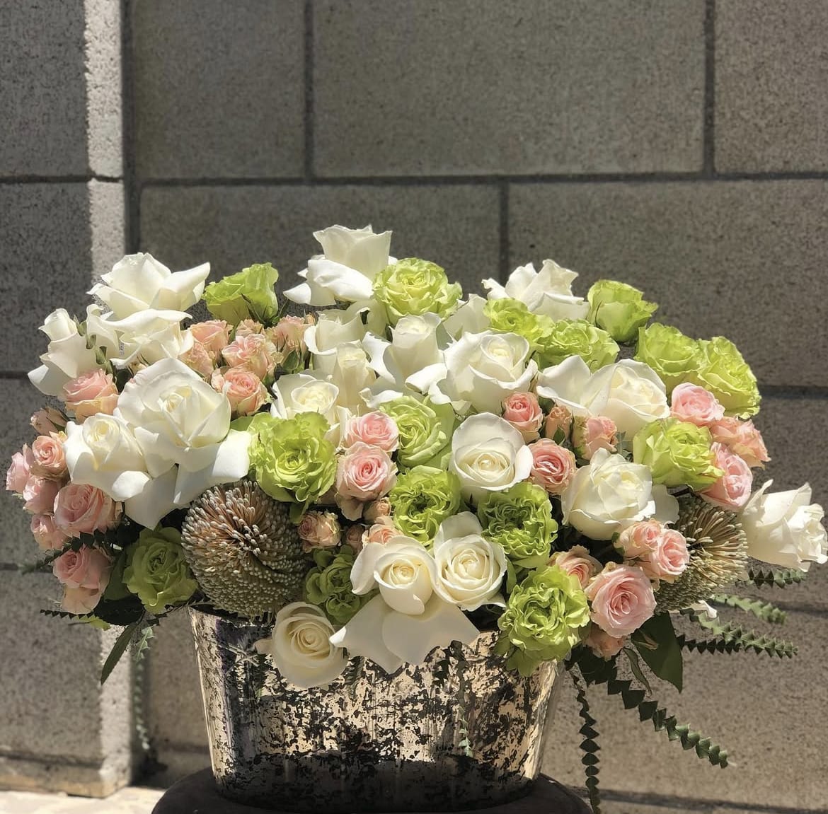 Blush Beauty  - soft pink roses pop of green and white