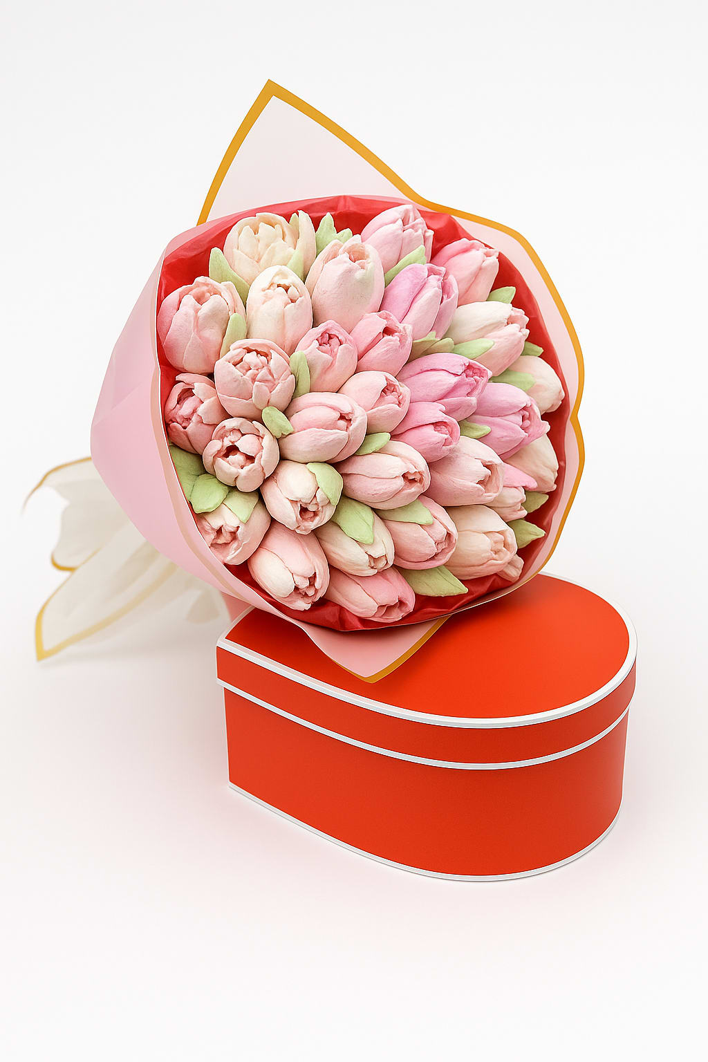 Tulip Kiss Tulip Kiss - Handmade Whipped Fruit Blossom Arrangements Discover our one-of-a-kind handmade whipped fruit blossom arrangements — a luxurious blend of beauty and flavor. Each bouquet is carefully crafted from light, airy confections, artistically shaped and decorated to resemble real flowers. Perfect for birthdays, weddings, baby showers, or as a memorable gift. Our fruit blossoms are made entirely by hand from egg whites, sugar, apple purée, strawberry purée, and agar-agar powder. They’re delicate, fruity, and completely edible — a sweet surprise that also looks stunning. Allergy Notice: Our handmade fruit blossoms contain egg whites and natural fruit purées. Please review ingredients carefully if you or your guests have food allergies or sensitivities. Storage Tips: To enjoy them at their best, keep your blossoms in a cool, dry place away from direct sunlight. Best enjoyed within 3–5 days of purchase.