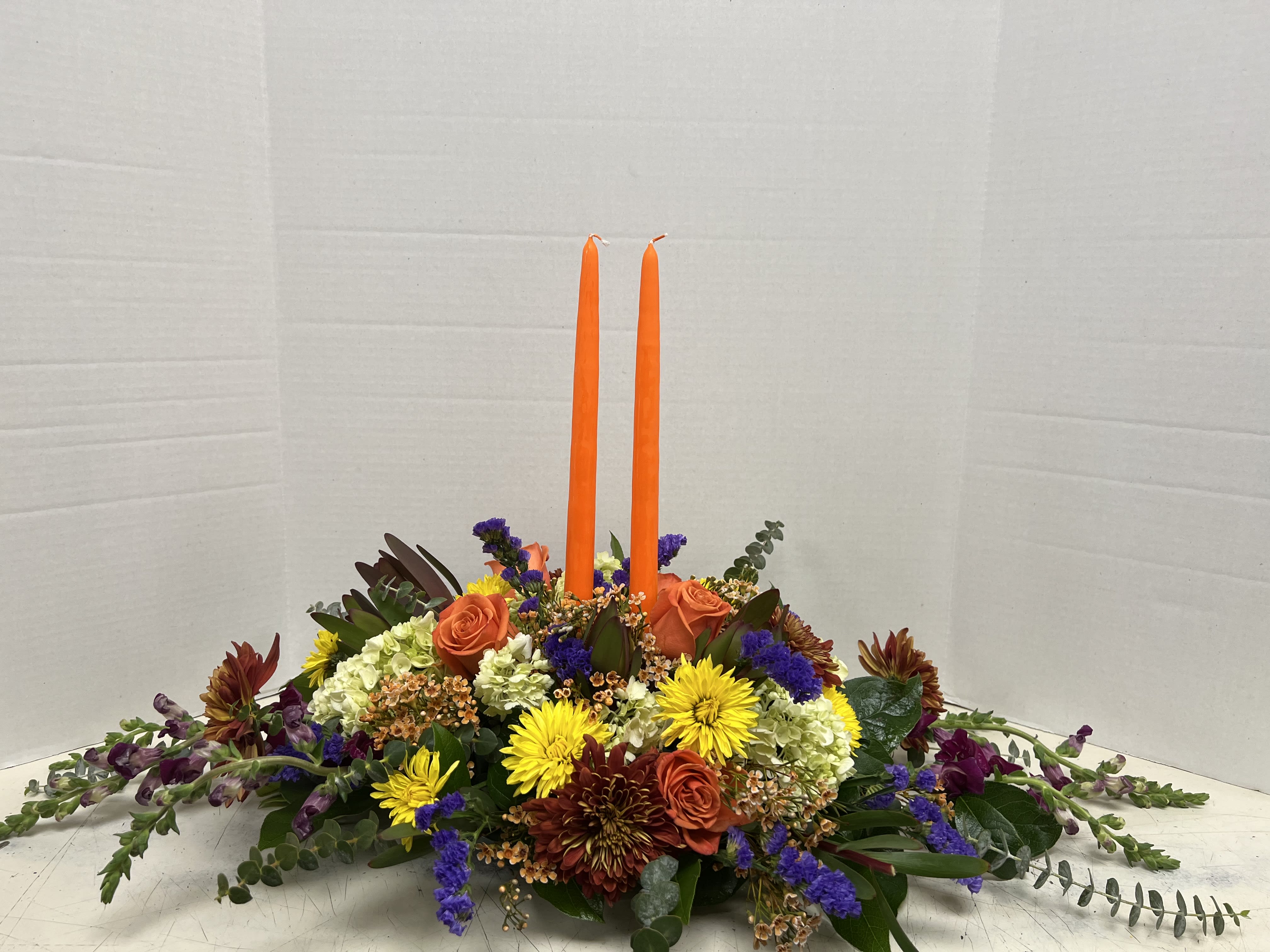 Autumn Harvest Centerpiece  Autumn Harvest Centerpiece  - Fall centerpiece in a low dish with candles. Perfect for thanksgiving!!