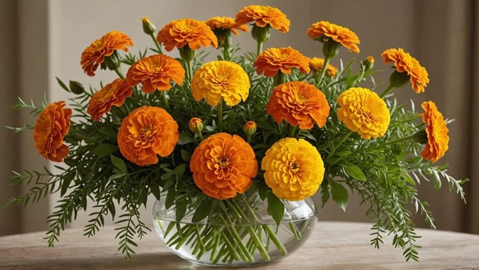 Cempasúchil Tribute Arrangement - Celebrate Día de los Muertos with the timeless beauty of cempasúchil, the traditional marigold flower of remembrance. Glowing in shades of gold and orange, this radiant arrangement symbolizes the sun and serves as a guiding light for the souls of loved ones returning home. Nestled in a clear glass bowl, each bloom honors life, memory, and the love that never fades.