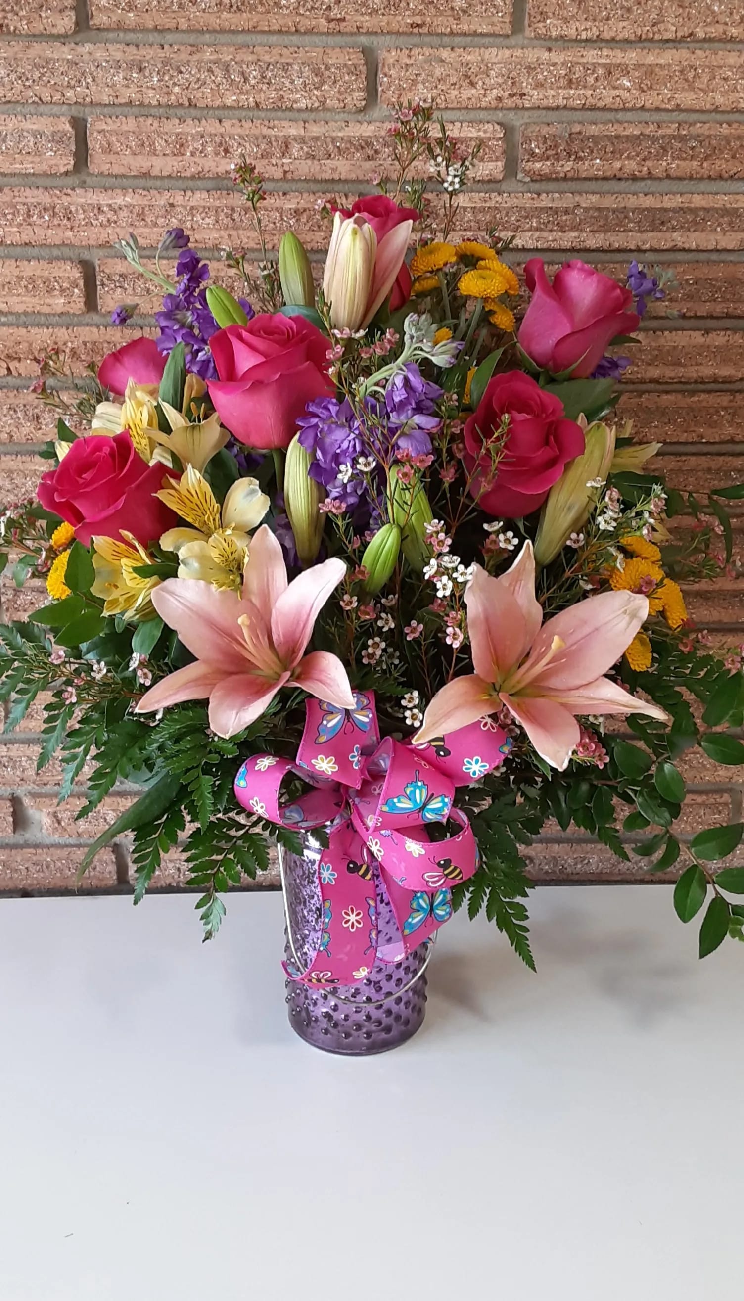 Glitter and Glam - Fabulous. Glitter. What more can I say?  Our designer loves to be creative. Let her!!   VASE WILL VARY!  