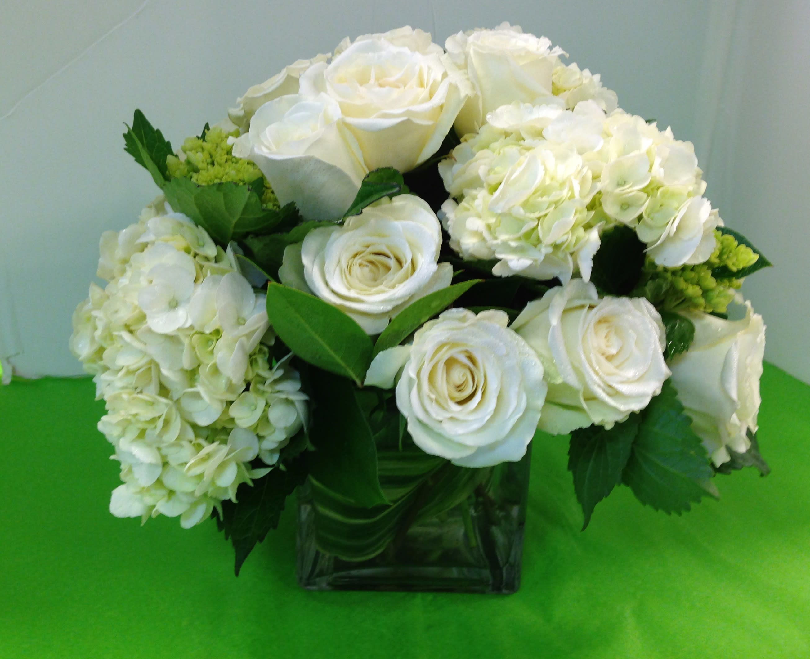 Hydrangea & Roses Floral Design Hydrangea & Roses Floral Design -  Hydrangea & Roses, Fancy Greens Hydrangeas will vary  according to our  supply.