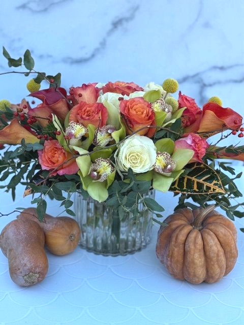 Classic Harvest  Classic Harvest  - Designer 6x6 container designed for the perfect autumn look. This includes kale, orange roses, calla lilies and green orchids. The beautiful fall textures such as berries and crespedia add to the charm of this beautiful style.