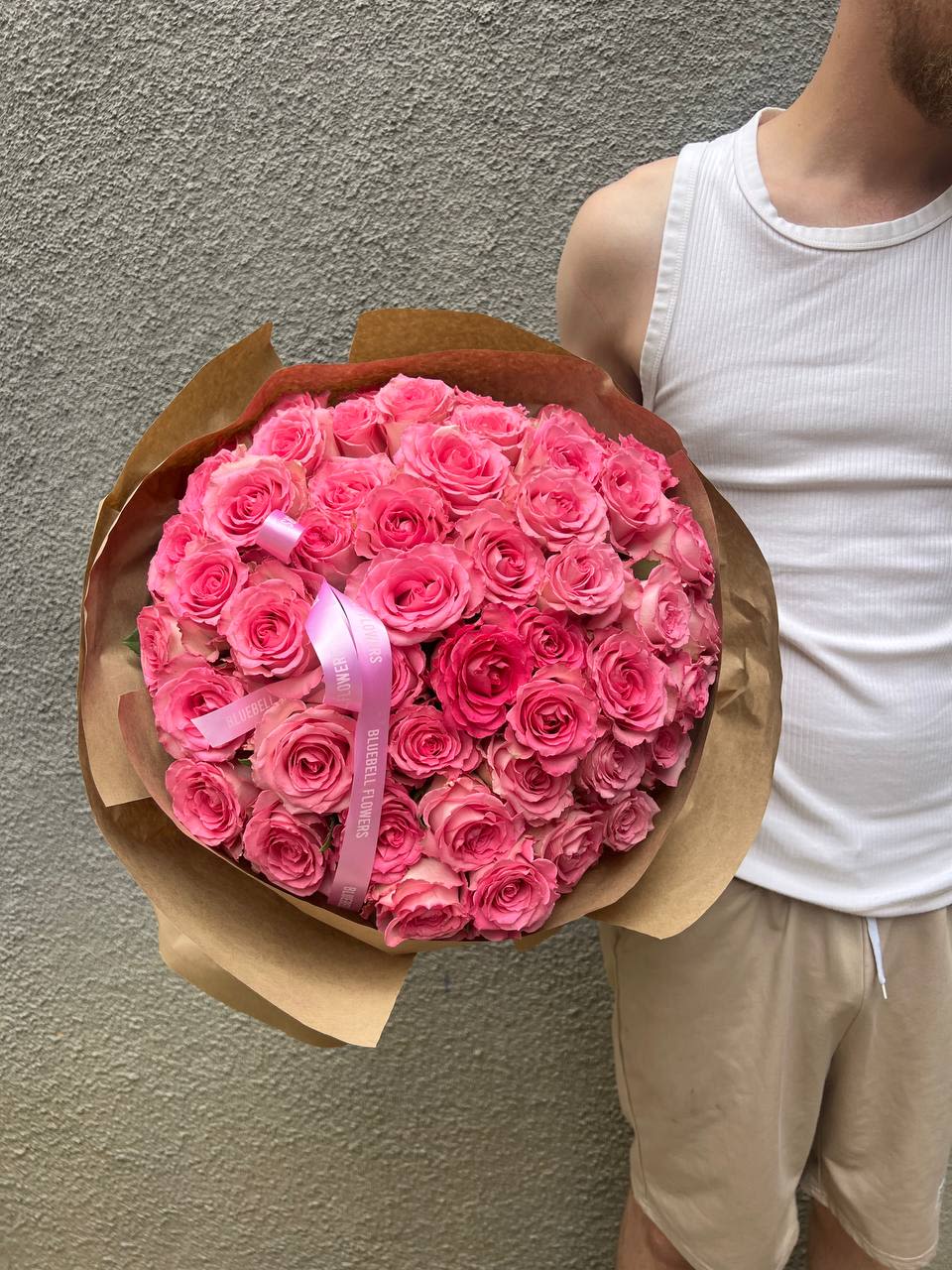 50 Pink Roses — A Symphony of Tenderness 50 Pink Roses — A Symphony of Tenderness - 50 Pink Roses — A Symphony of Tenderness  An exquisite bouquet of 50 pink roses — the embodiment of elegance, admiration, and gentle affection. Each bloom radiates warmth and romantic energy, creating a stunning expression of love, gratitude, or sweet admiration.  Perfect for anniversaries, birthdays, proposals, or simply to make someone feel special. Handcrafted with care and attention to detail, this luxurious bouquet arrives beautifully wrapped and ready to impress.  Details:  50 premium fresh pink roses  Hydrated and wrapped for freshness  Signature Bluebell packaging  Available for same-day delivery across Los Angeles.