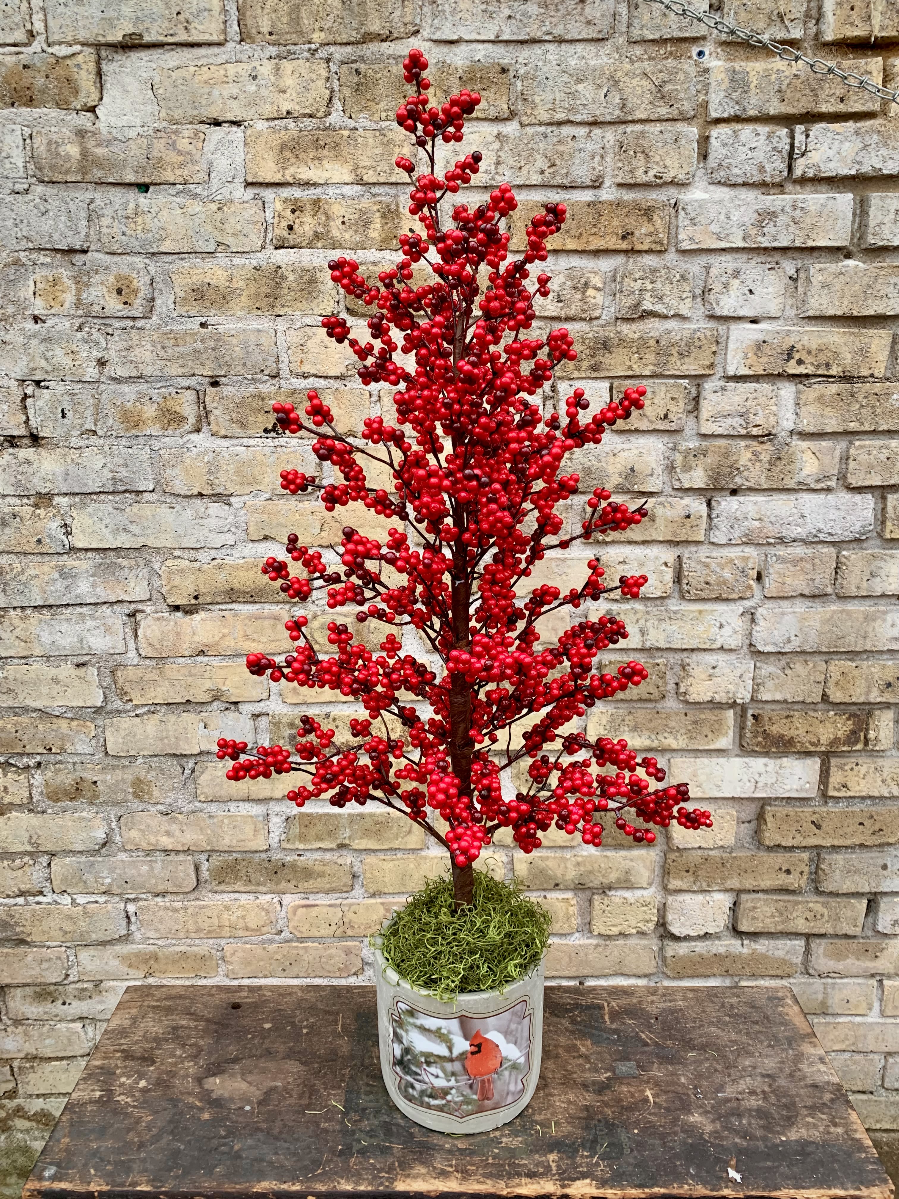 Berry Magic - Artificial Red Winterbery Tree Se Into a Red  Cardinal Container. Great For the Holidays ! Approximatly 36&quot; Tall