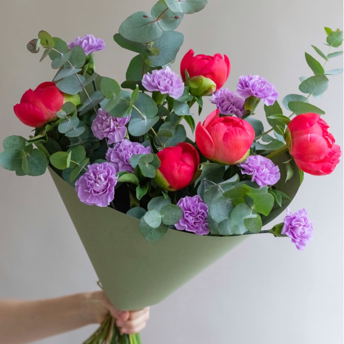 № 301 - Bouquet coral peonies with lavender carnations