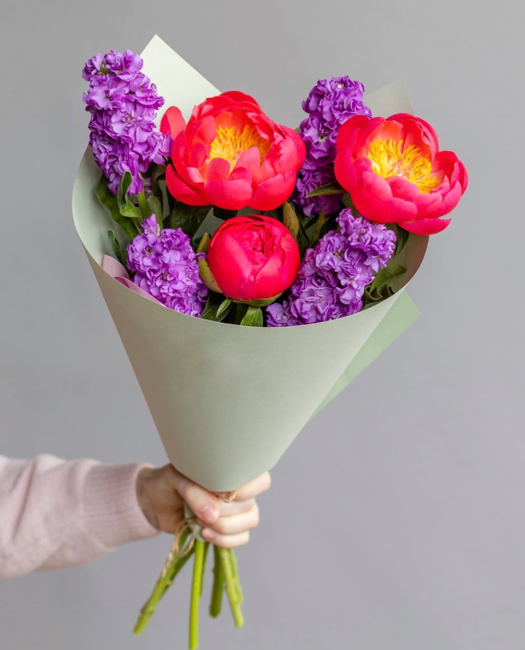 № 410 - Coral peonies with lilac Stock