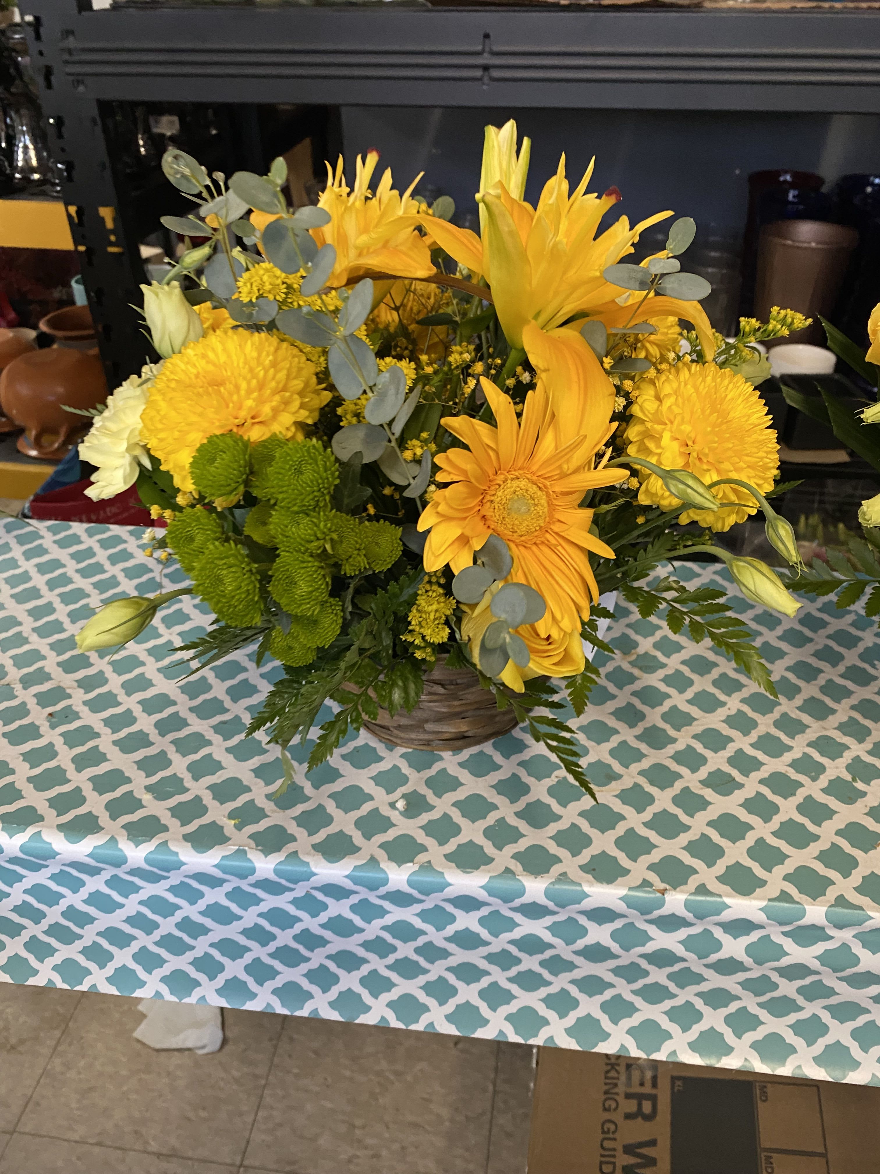 Small yellow basket - Small yellow basket of mixed flowers