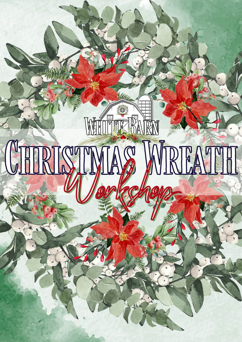 Private Wreath Class- November 29th -  Christmas Wreath Workshop at White Barn Decor  Step into the magic of the season and create your very own stunning Christmas wreath!  Join us for a cozy, hands-on workshop filled with fresh evergreens, fragrant cedar and pine, ribbons, and all the festive touches that make your home feel like Christmas.  Whether you love a classic red-and-gold style or something a little more woodsy and natural, we’ll guide you step-by-step to design a wreath that fits your holiday spirit. No experience needed, just bring your creativity (and maybe a friend or two)!   What’s Included: 	•	All fresh greens, ribbons, and decorative accents 	•	Use of tools and supplies 	•	Light refreshments and holiday treats 	•	A festive atmosphere and expert instruction from our design team   You’ll leave with: A gorgeous, one-of-a-kind wreath ready to hang on your door and a heart full of Christmas cheer. 