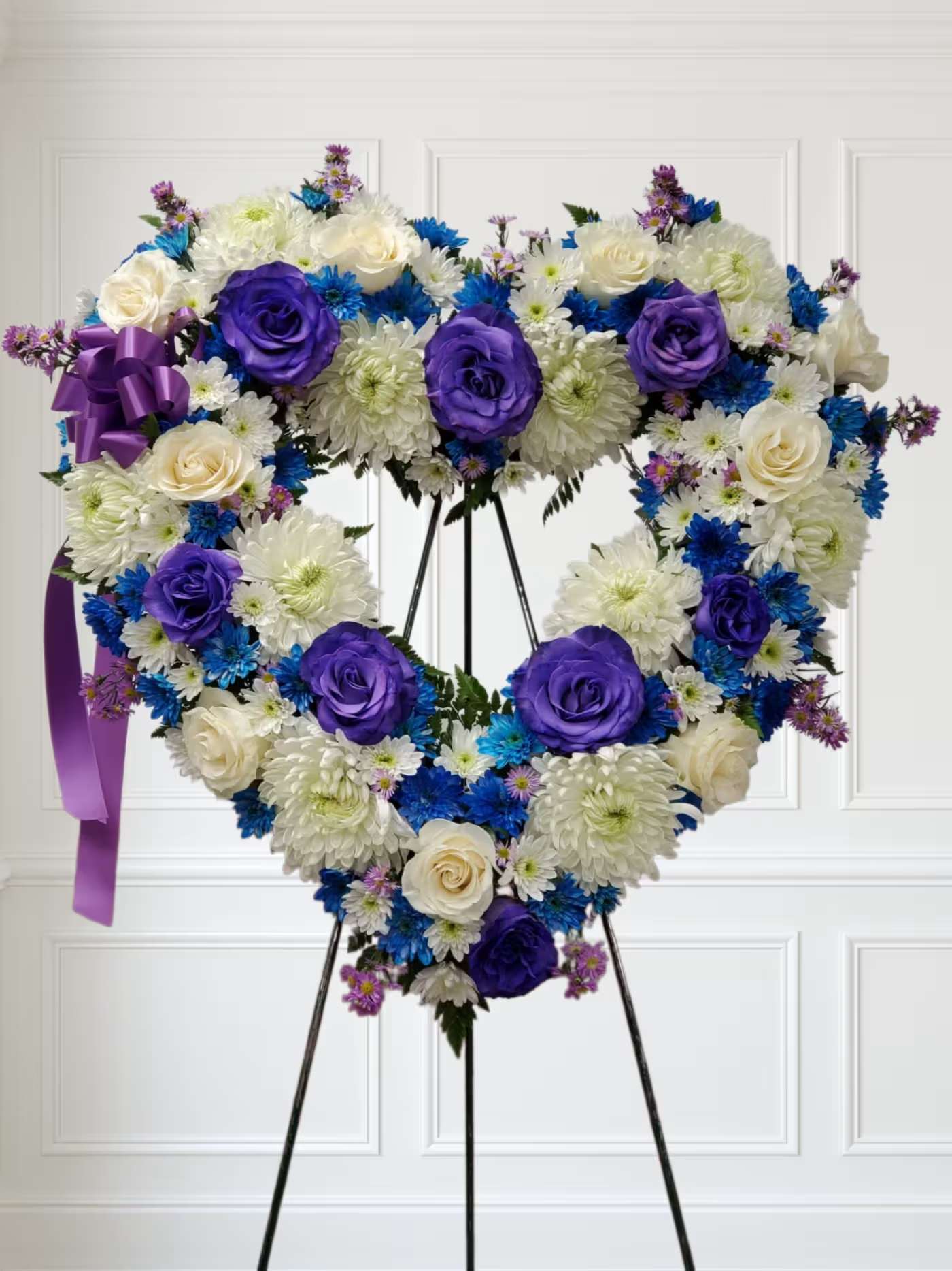 white, Blue and purple open heart white, Blue and purple open heart - Blue flowers with deep purple roses and white flowers.