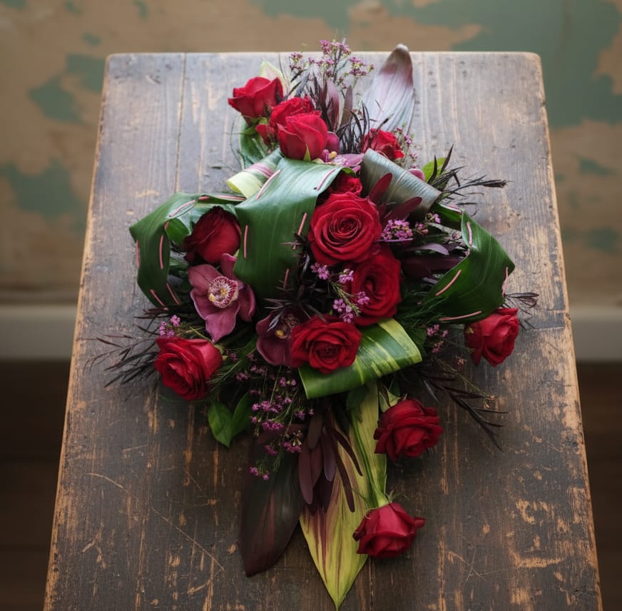 Breathtaking Beauty - Breathtaking Beauty is a one-of-a-kind floral masterpiece, now featured on our website for the very first time. At Specialty Floral Design, nestled in the heart of Olympia, WA, we take pride in crafting arrangements that aren't just flowers, but expressions of art. This latest creation is no exception and has garnered overwhelming praise from our clients. In fact, one of our delighted customers couldn't help but share their awe: &quot;This is incredible, I can't believe what your flower shop creates. This is Breathtaking!&quot;  Breathtaking Beauty  is a sumptuous arrangement composed of lush red roses and deep burgundy orchids, embodying a sense of dramatic flair and luxurious fullness that makes it stand out. But what truly sets this design apart is the innovative use of middelino sticks—thin, organically dyed rattan reeds. These sticks, known for their flexibility and vibrant color, have been expertly woven through the broad leaves of aspidistra, adding an unexpected pop of color and a dynamic visual twist that captivates and delights.  At Specialty Floral Design, we do more than just sell flowers—we create unforgettable moments, cherished memories, and meaningful connections. We are proud to serve not just Olympia but also the surrounding communities including Tumwater, Lacey, Shelton, and Chehalis.  Discover the magic of our floral artistry, where every flower tells a story worth celebrating. Place your order today for delivery in Olympia, WA, and nearby areas. 