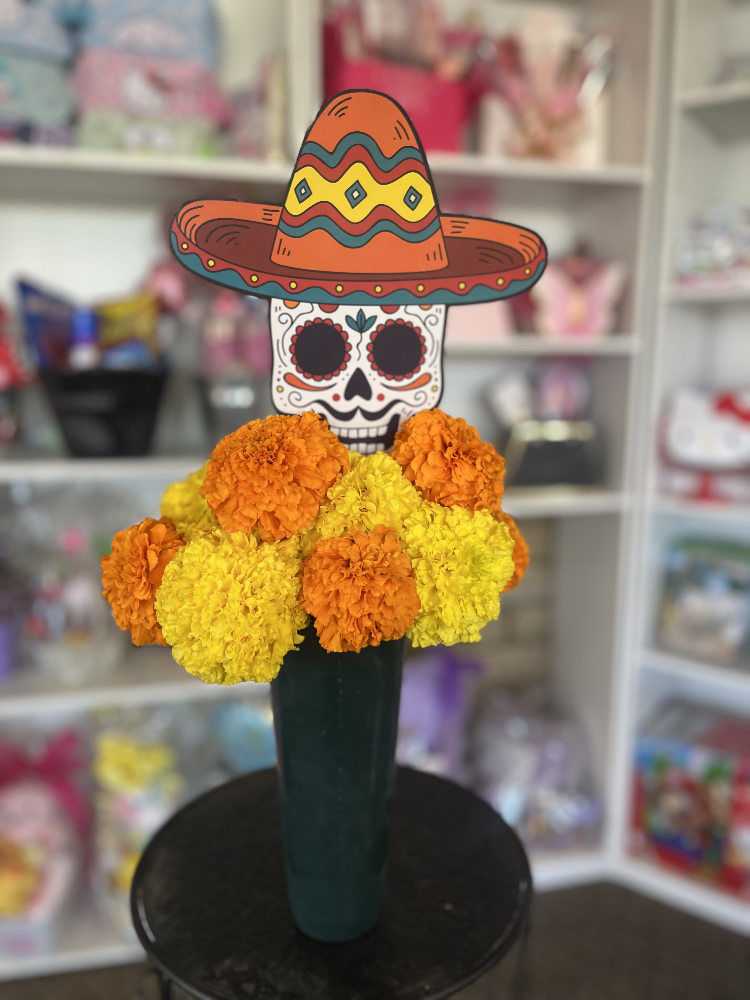 Cemetery Vase  - fresh marigold flowers in cemetery  vase 