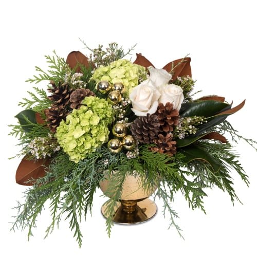 Cup of happiness  - Gold metal Premium  cup whit greenery and pinecones 