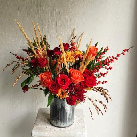 Midnight Harvest  - A fresh mix of stems chosen for their color and character—ready to be shaped into a personal masterpiece.  Important Note: We are a custom design studio florist in a small town. Every bouquet we create is a one-of-a-kind creation, tailored to the season, availability of flowers, color choice, artistic interpretation, and the current materials available. The photos do not represent the exact flowers that will be delivered. They are intended to provide you with an idea of what we do, how we do it, and the variance that can be expected. 