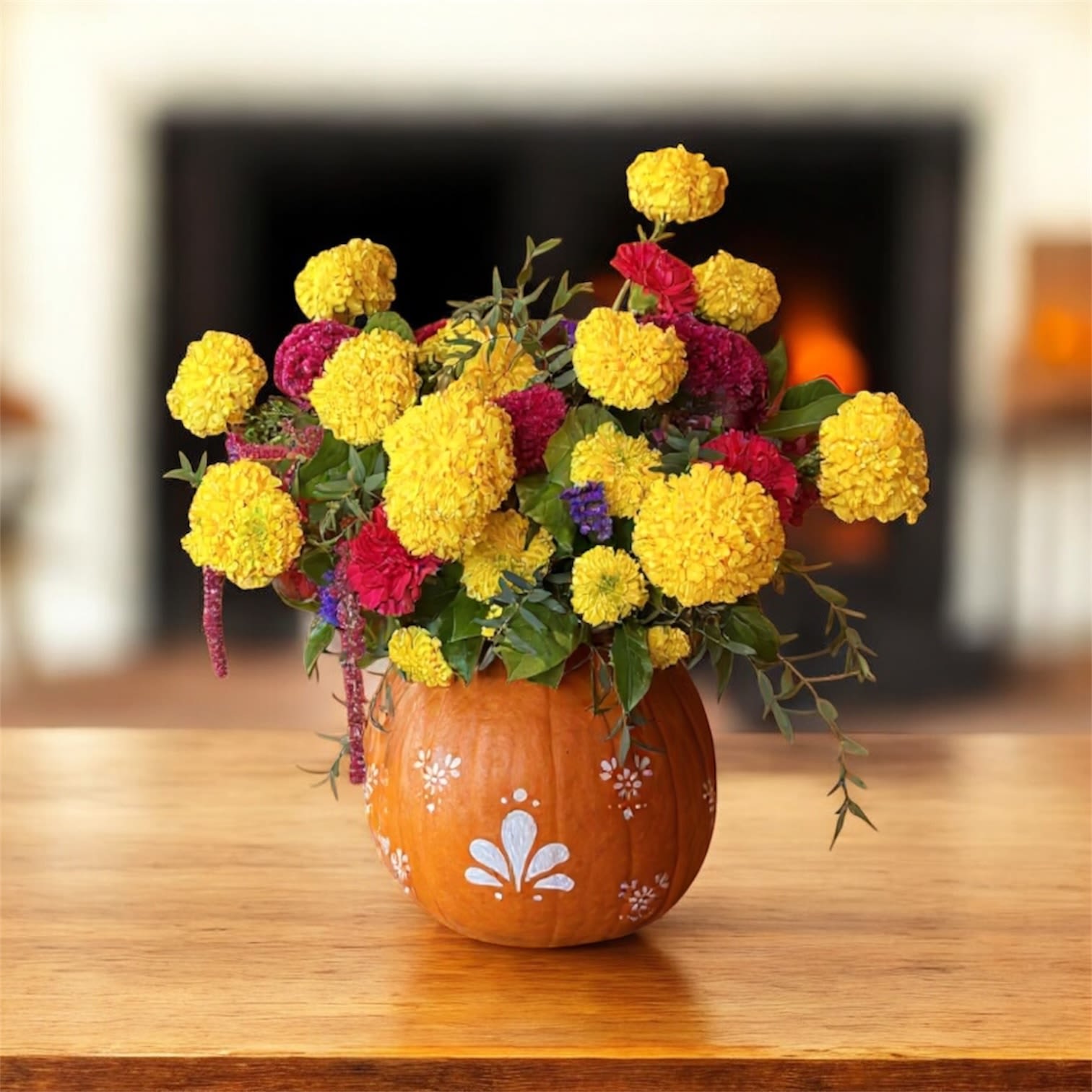 Talavera inspired Pumpkin  - Celebrate the beauty of Mexican tradition with our hand-painted Talavera-inspired pumpkin. Each piece is a vibrant homage to Mexican artistry, featuring intricate patterns and rich fall hues reminiscent of marigolds, clay pottery, and festive harvests. Designed to bring warmth and cultural charm to your seasonal décor, this pumpkin is a perfect statement for Dia de Muertos or to simply infuse your home with the colors and spirit of Mexico in autumn.