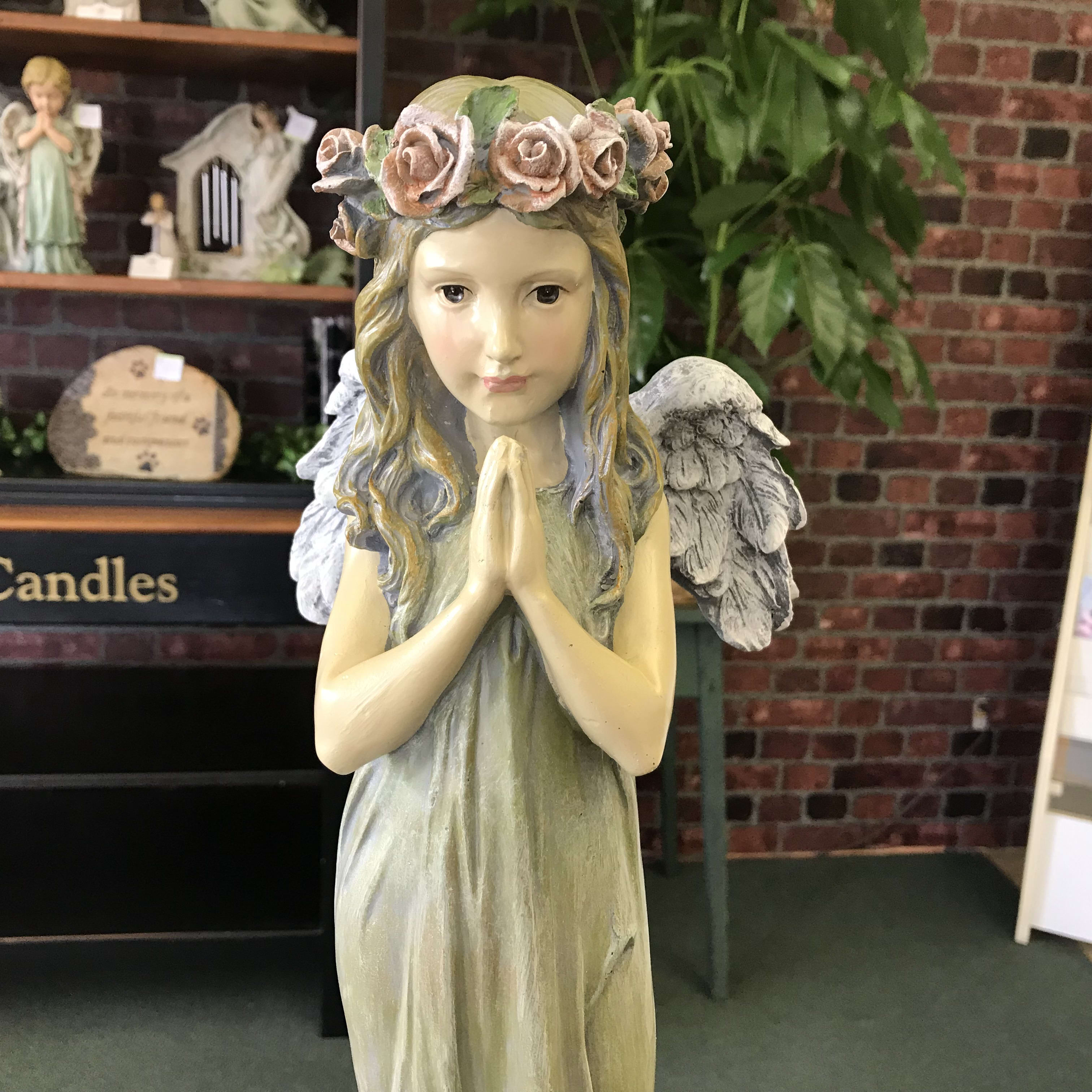 Rose Crown Praying Angel - 19&quot; tall beautifully detailed resin angel. 