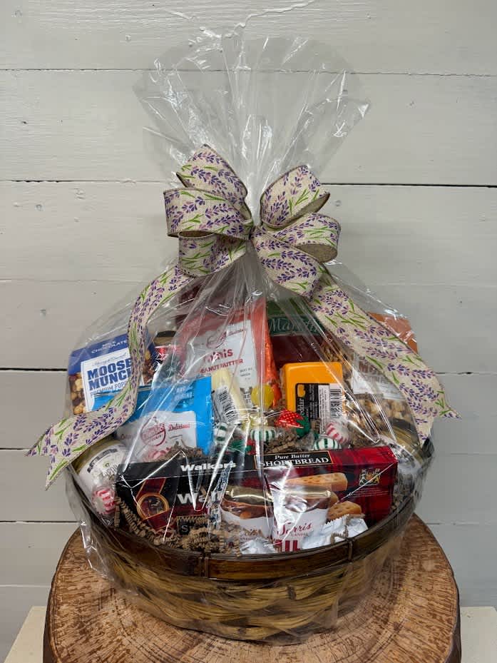 Premium Gift Basket - Our largest gift basket containing a delectable assortment of foods including beef sticks, cheeses, mustards, crackers, snack mix, mixed nuts, variety of cookies, fine chocolates and hard candy. 