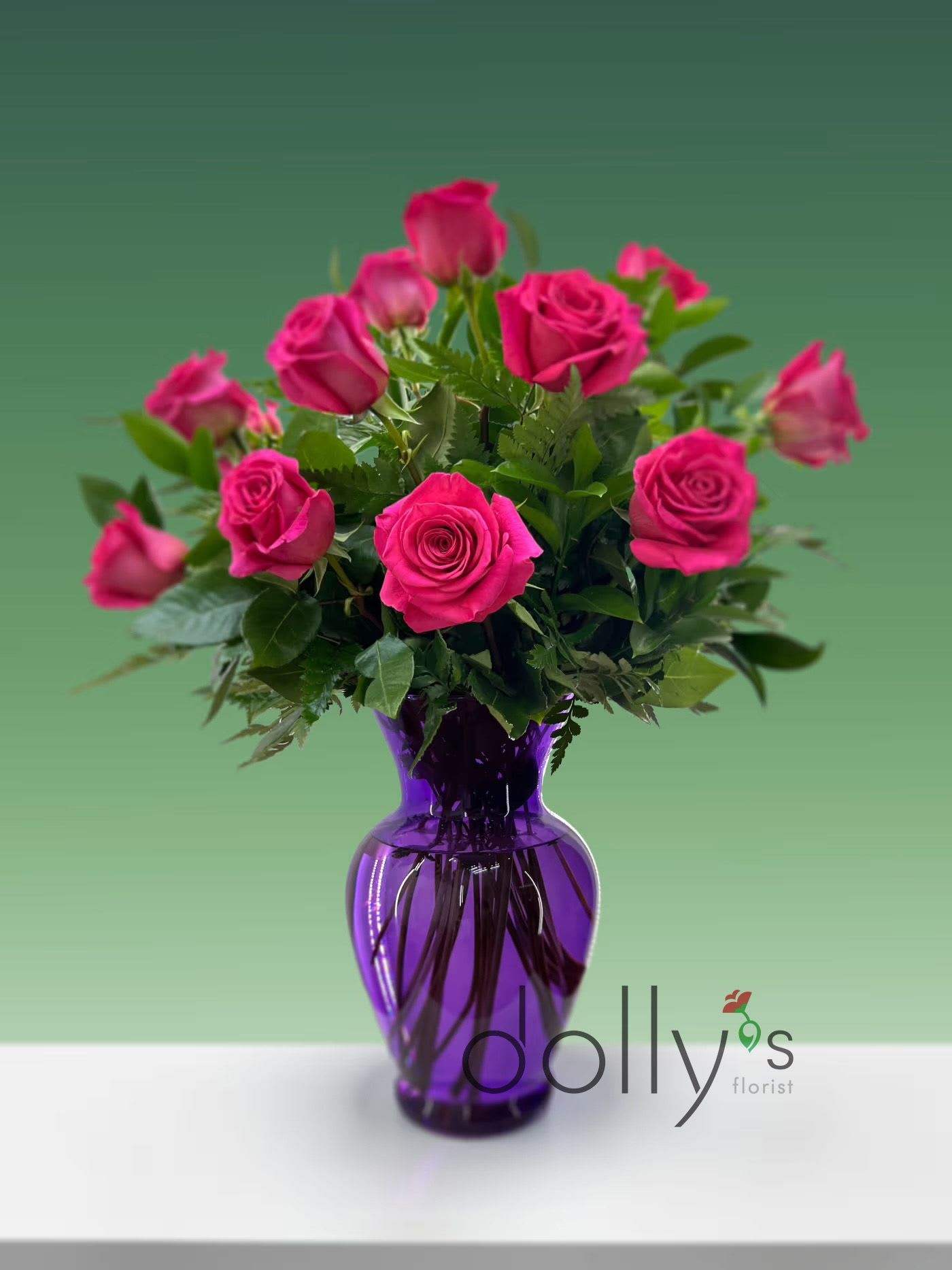 Classic Hot Pink Rose Bouquet - Surprise someone with these Hot Pink Roses arranged in a vase.