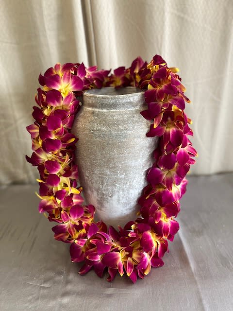 Burgundy &amp; Gold Lei - Double Orchid Flower Lei, perfect for any graduate!