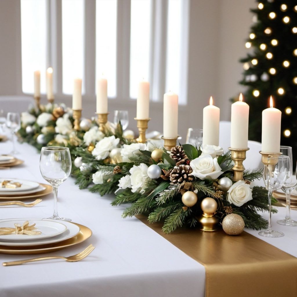 Opulent Gold Radiance Centerpiece - Illuminate your space with the luxurious Opulent Gold Radiance Centerpiece. This resplendent centerpiece features nine flickering candles, surrounded by opulent white and gold accents, exuding a sense of grandeur and sophistication. Whether adorning your dining table or mantelpiece. *candles included and packaged separatly*