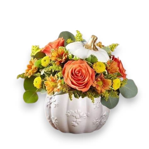 The great white pumpkin - Ceramic white pumpkin adorned with autumnal florals perfect for the season