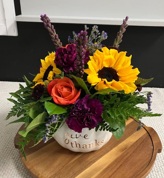 Thanksgiving Pumpkin - This ceramic pumpkin container has a beautiful script across the front saying &quot;Give Thanks&quot;. A perfect option to show your thankfulness to your loved ones.