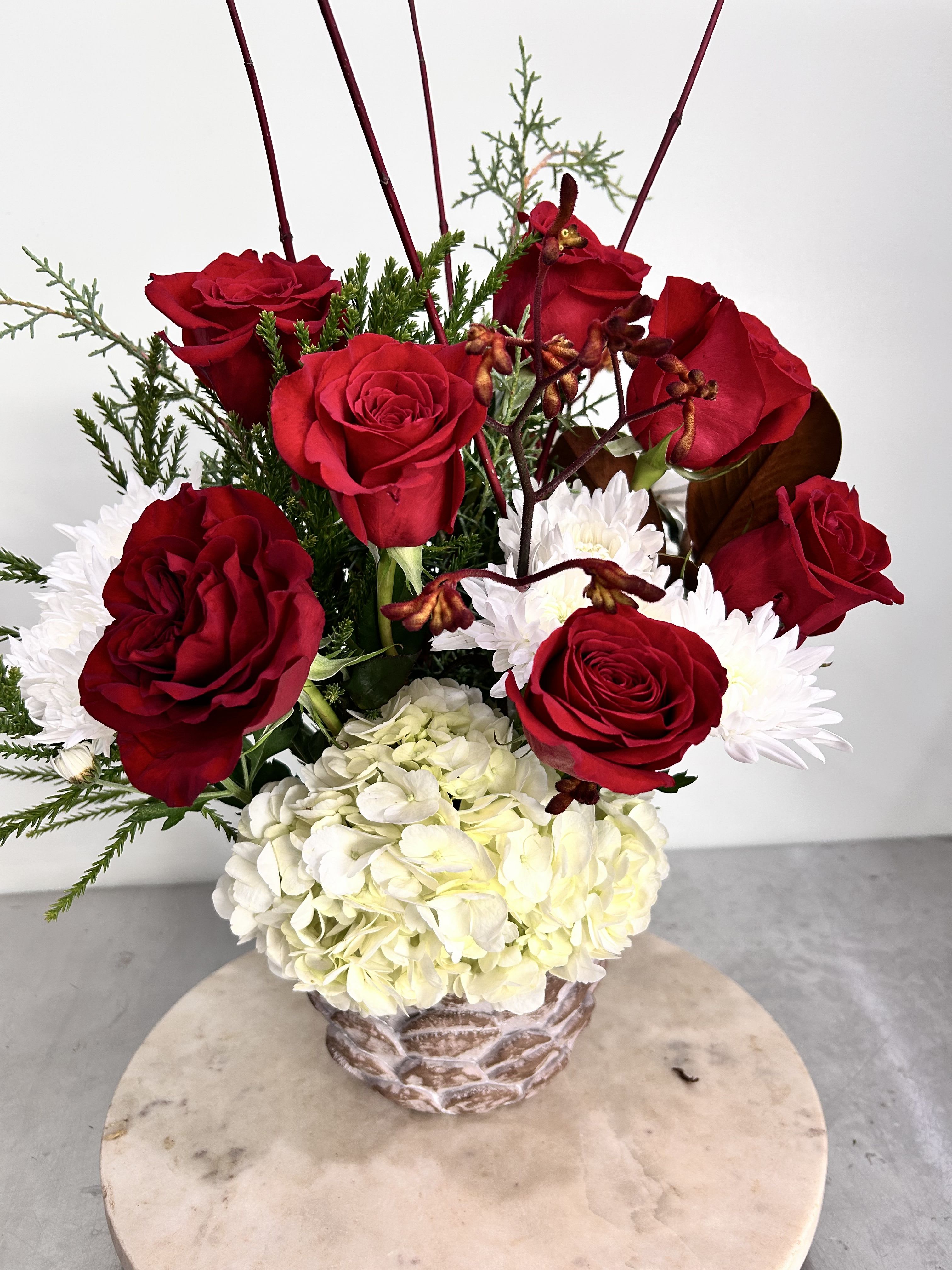 Pine Cone Vase  - Two versions of the vase - medium and large! Either flowers for fall/Thanksgiving or December red and white. 