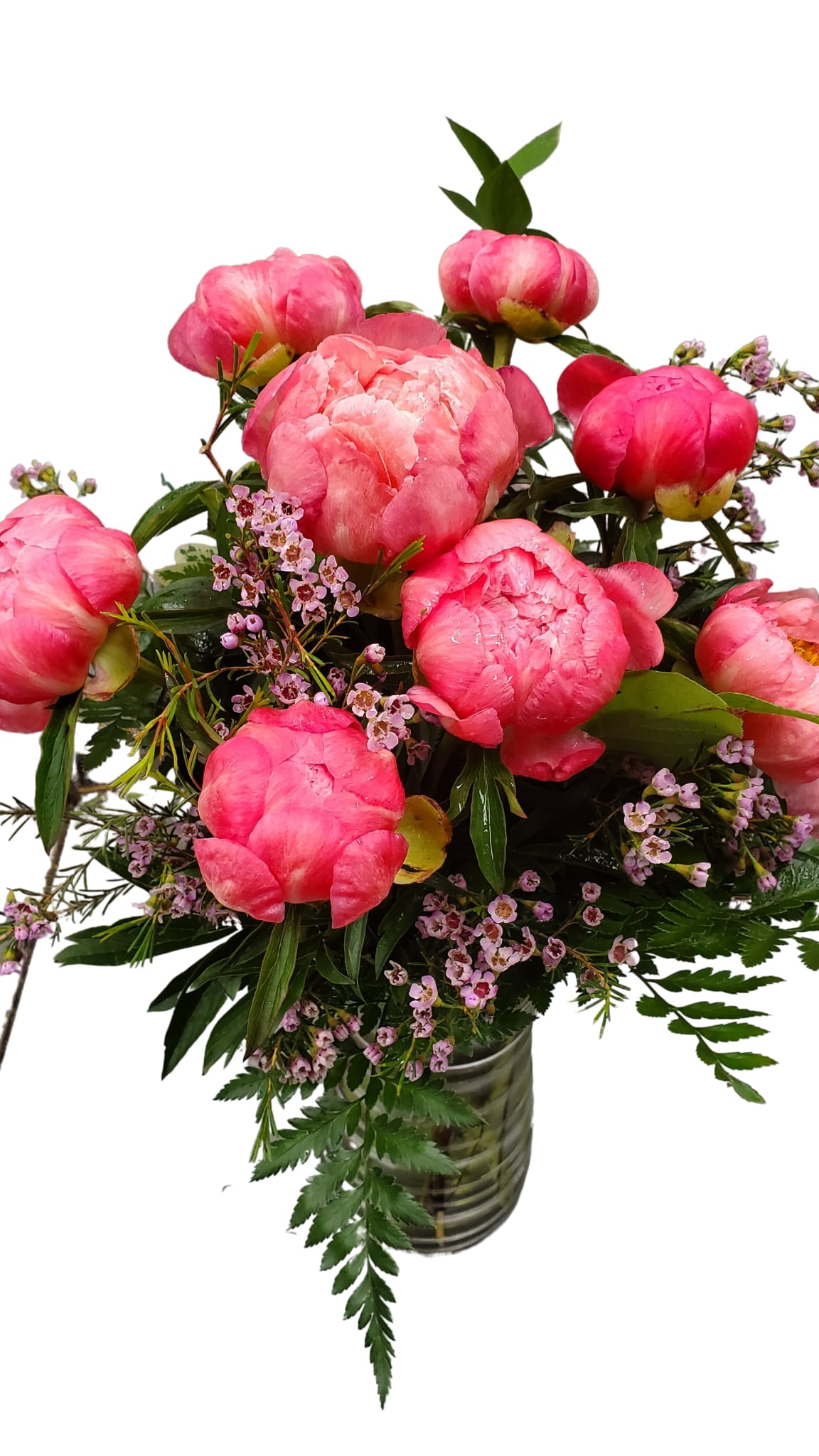 Peony Perfection * color may vary - Color maybe white or  light pink this week Peony perfection!  Everyone loves  peonies. The romantic,  bloom is a popular flower..This simple bouquet is a beautiful pick for any peony lover.  Freshly cut peonies and mixed greens are gathered elegantly in a vase. PLEASE NOTE PEONY COLOR MAY VARY WEEK TO WEEK, WE WILL SEND OUT WHATEVER COLOR IS BEST THAT DAY!