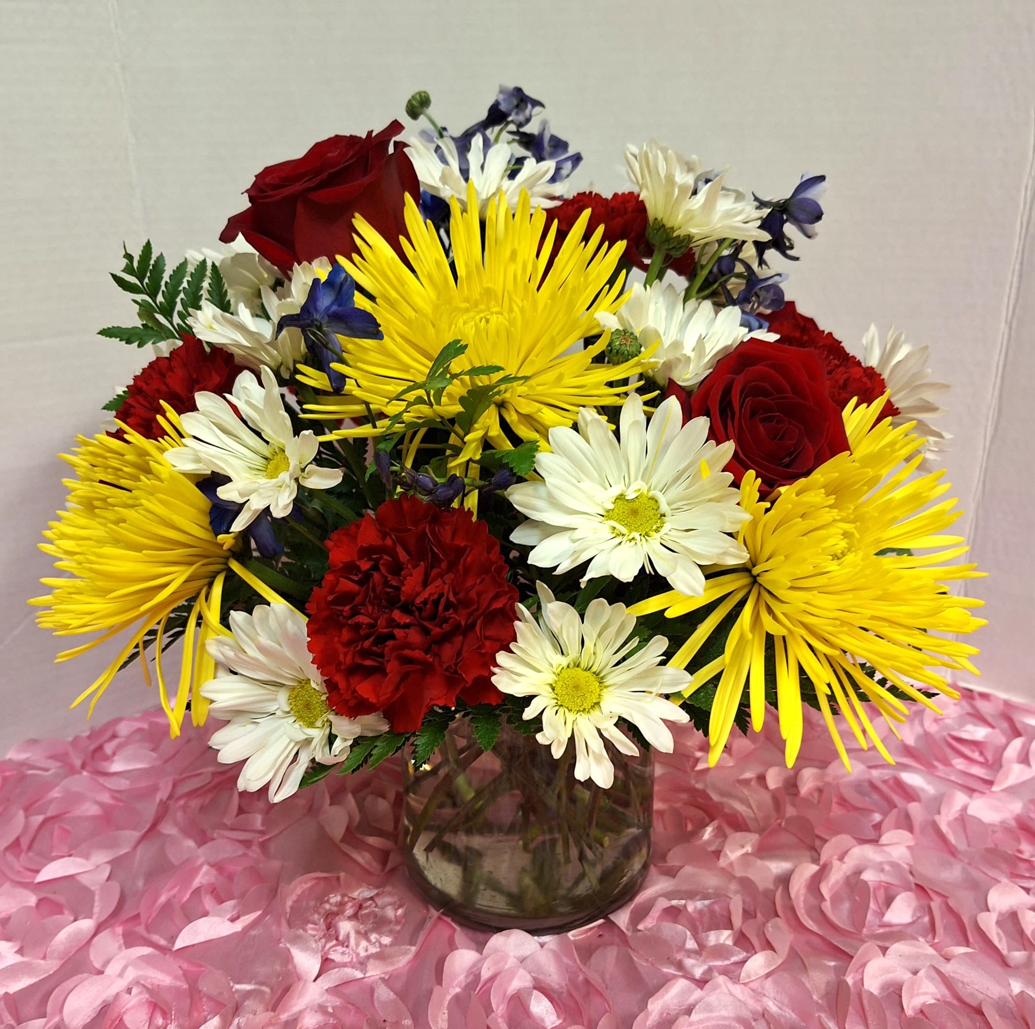 Summer Sun - Brilliant Color with Spider Mums, Carnations and Roses and Daisies