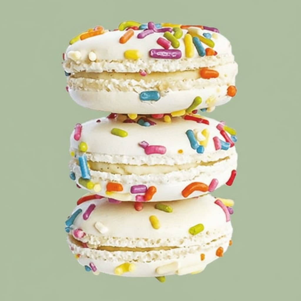 Birthday Cake Bliss Macaron Box (Six count) - Celebrate sweet moments with our all-natural Birthday Cake Macarons. Made with almond flour, real vanilla, and naturally colored sprinkles, each macaron is filled with a smooth cake-inspired buttercream that tastes just like childhood birthdays—only better. Box includes six delicious macarons.  Perfect for birthdays, brunches, or adding a little joy to your day.
