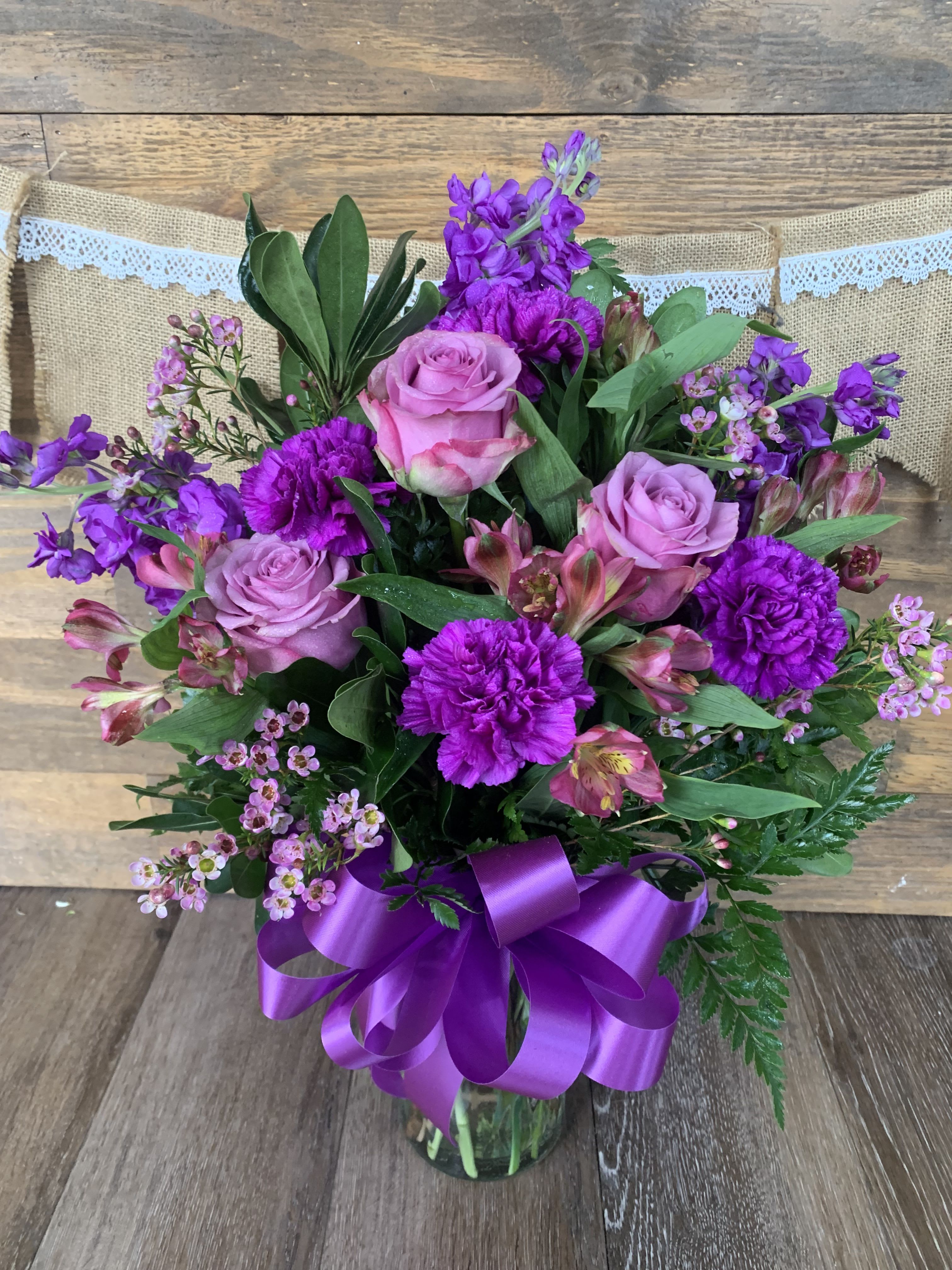 Sweet Something  - Lavender and purple make up this fun heartfelt bouquet.