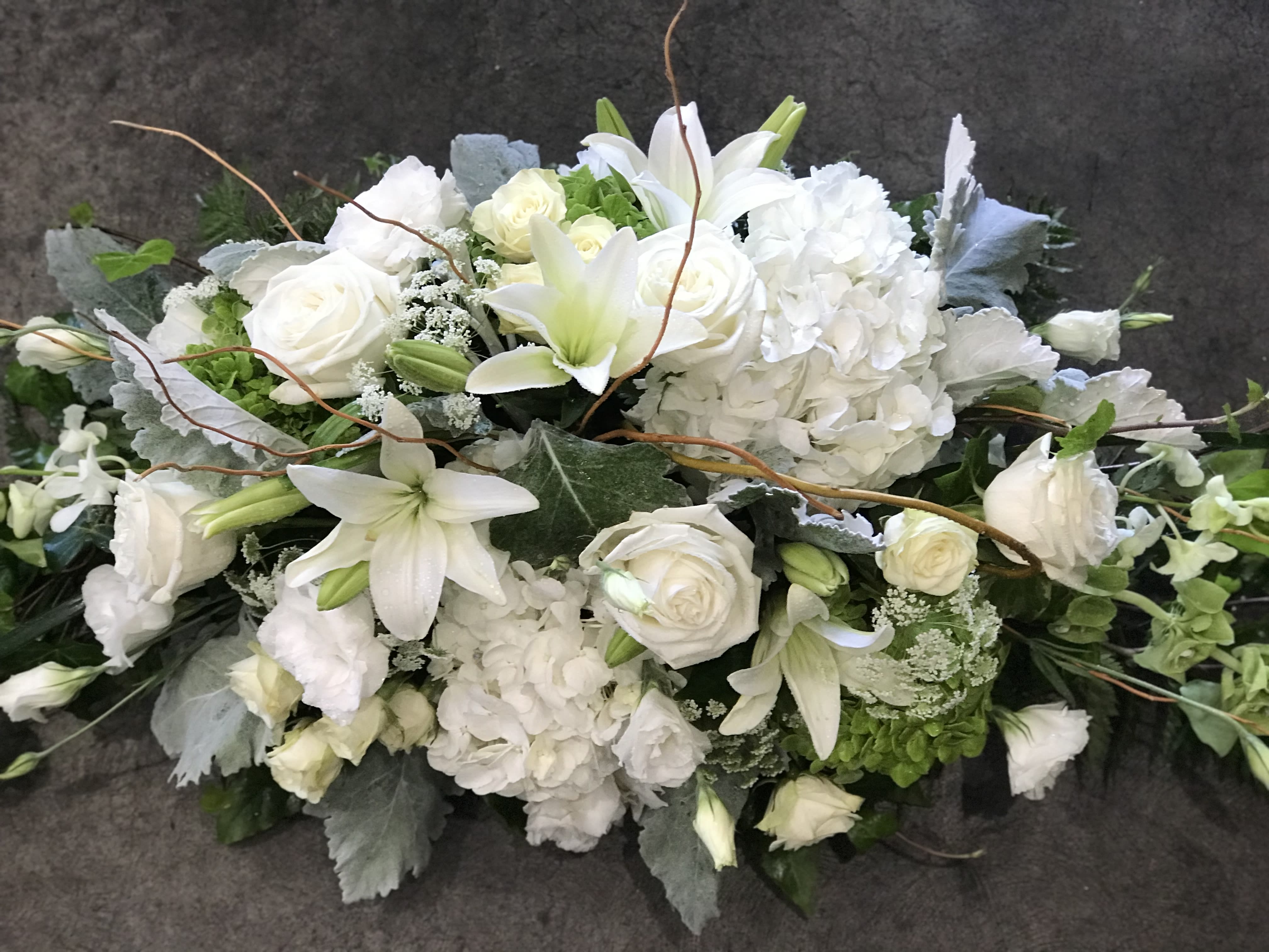 Amazing Dream - green and white with dusty miller and curry willow