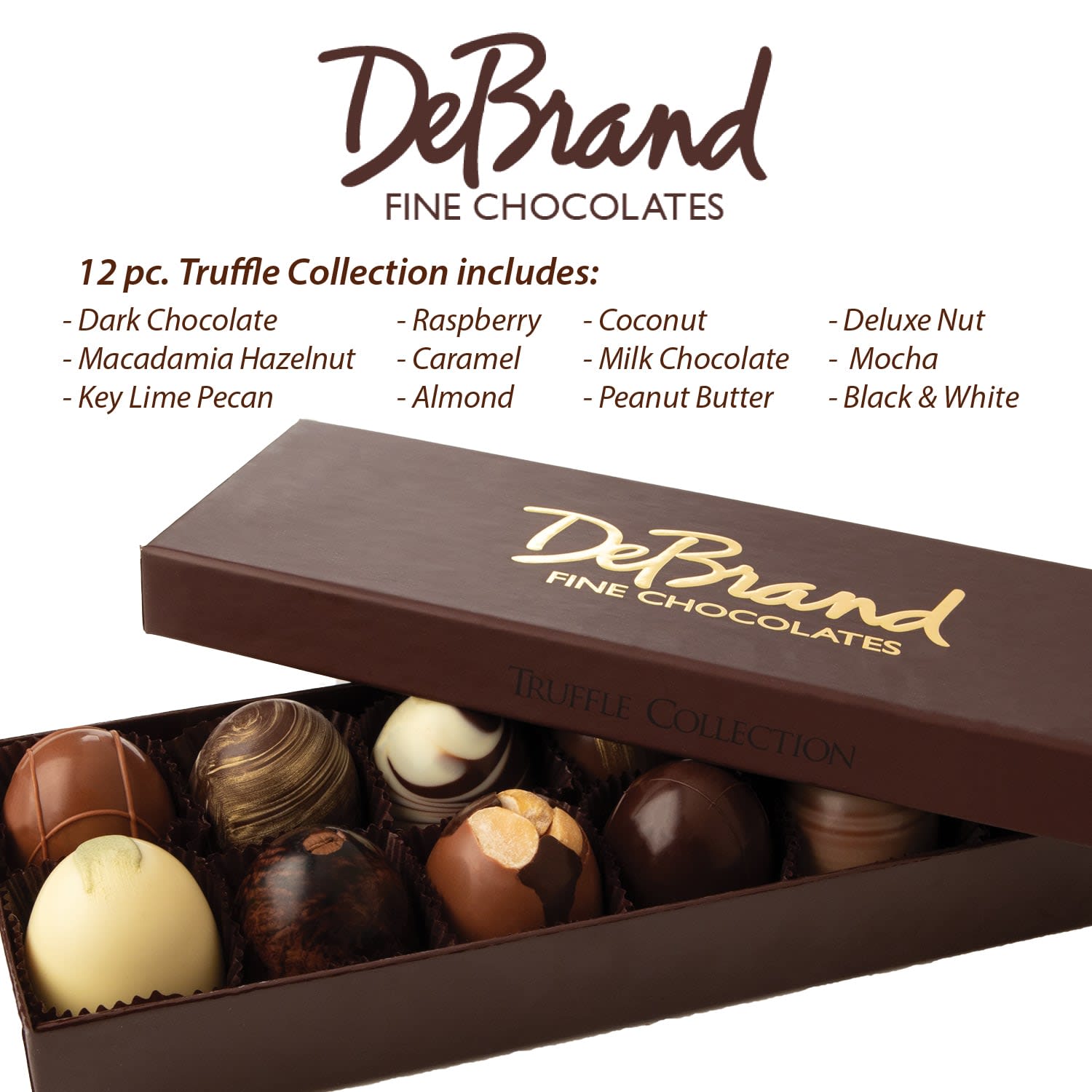 12 Piece box of Chocolate Truffles - Made in USA from imported Belgian Chocolate Assorted flavors. These are large truffles, at least 3 bites per piece. May contain nuts or traces of nuts